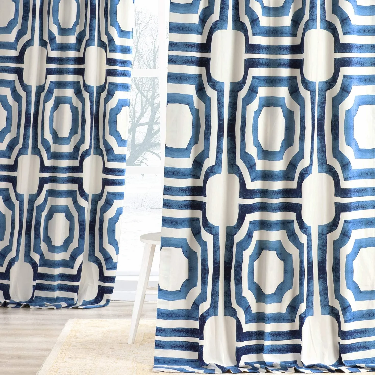 HPD Half Price Drapes Bawełniane zasłony z nadrukiem do salonu 137 x 213 cm (1 panel) PRTW-D23B-84 niebieski mekka