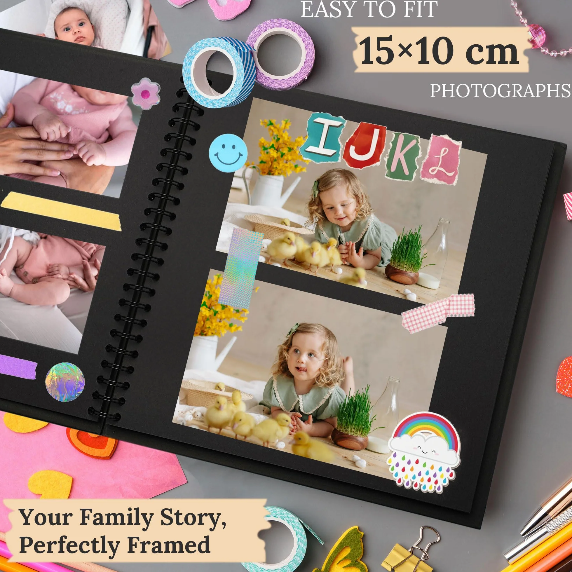 Album do scrapbookingu, 25 x 25 cm, album do scrapbookingu, twarda okładka, papier typu kraft, albumy fotograficzne, 20 arkuszy, książka pamiątkowa na rodzinne wesele, czarny
