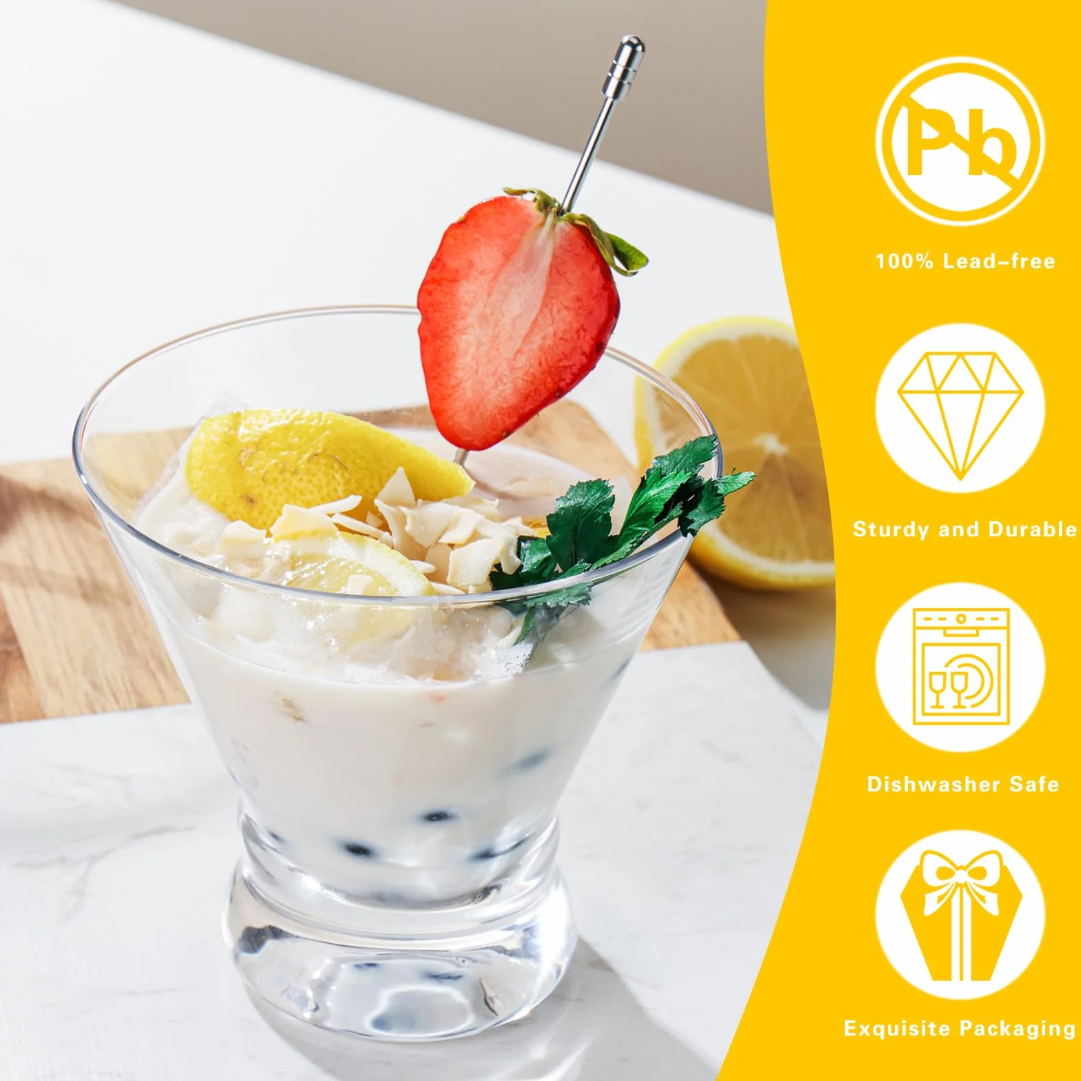 WOTOR Zestaw 4 kieliszków do martini, 240 ml, fantazyjne nowoczesne kubki do martini, do baru, krótkie i małe kieliszki do margarity