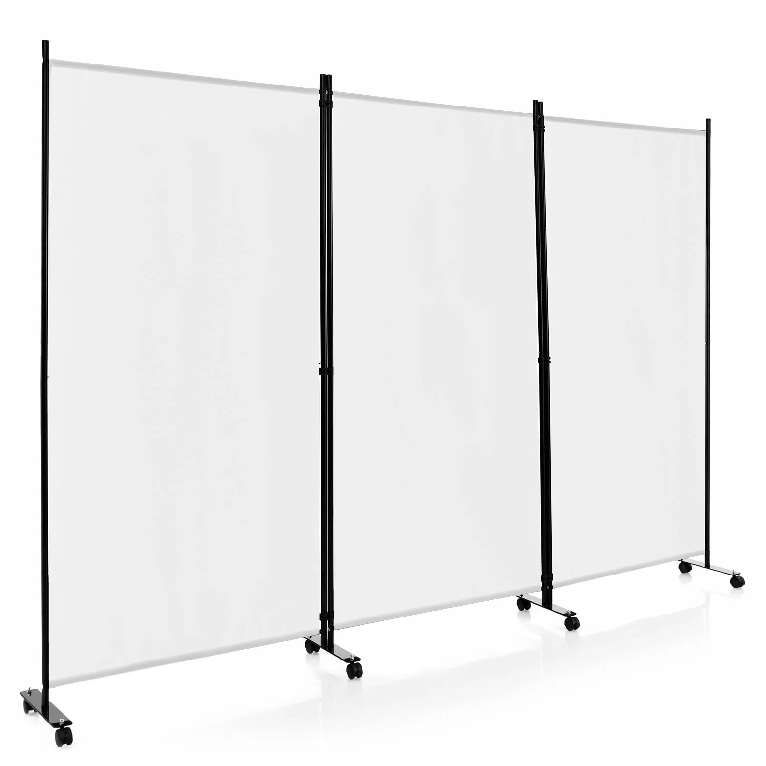 COSTWAY Parawan na kółkach, parawan, składana ścianka działowa, z tkaniny, osłona zapewniająca większą prywatność i elastyczność (biały, 262 x 180 cm)