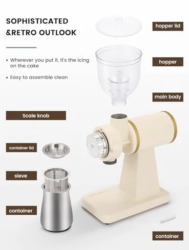 8 ustawień Burr Coffee Grinder, 250G Automatic Electric Mill z precyzyjną kontrolą szlifierki, Cicha kruszarka do kawy i parzenia, kompaktowe urządzenie kuchenne na blacie