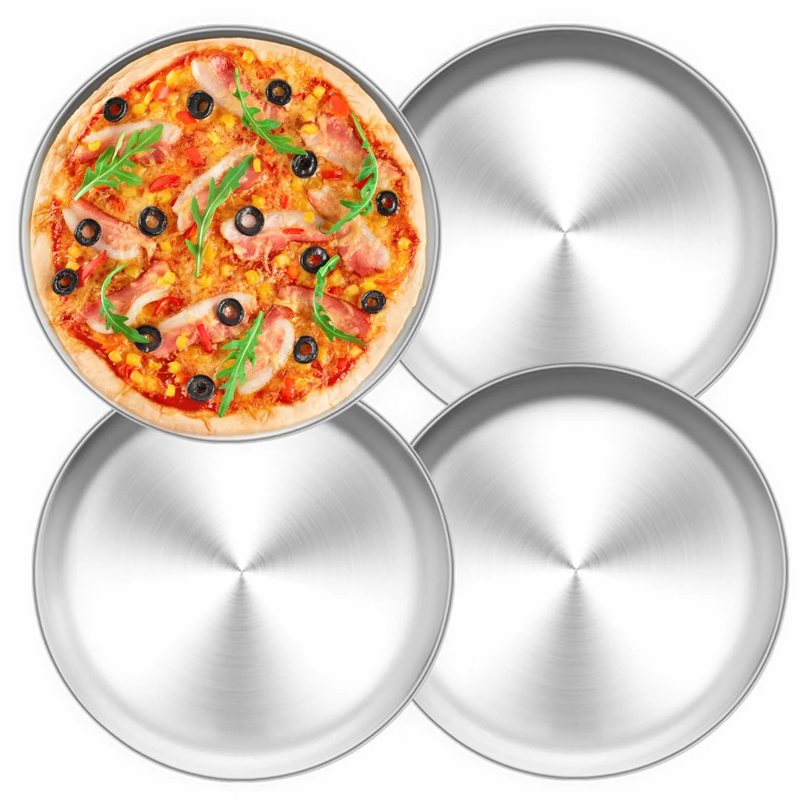 TEAMFAR Blacha do pizzy, zestaw 4 sztuk, stal nierdzewna, okrągła, do pieczenia w piekarniku, 26 cm, zdrowa i trwała, łatwa do czyszczenia i nadaje się do mycia w zmywarce