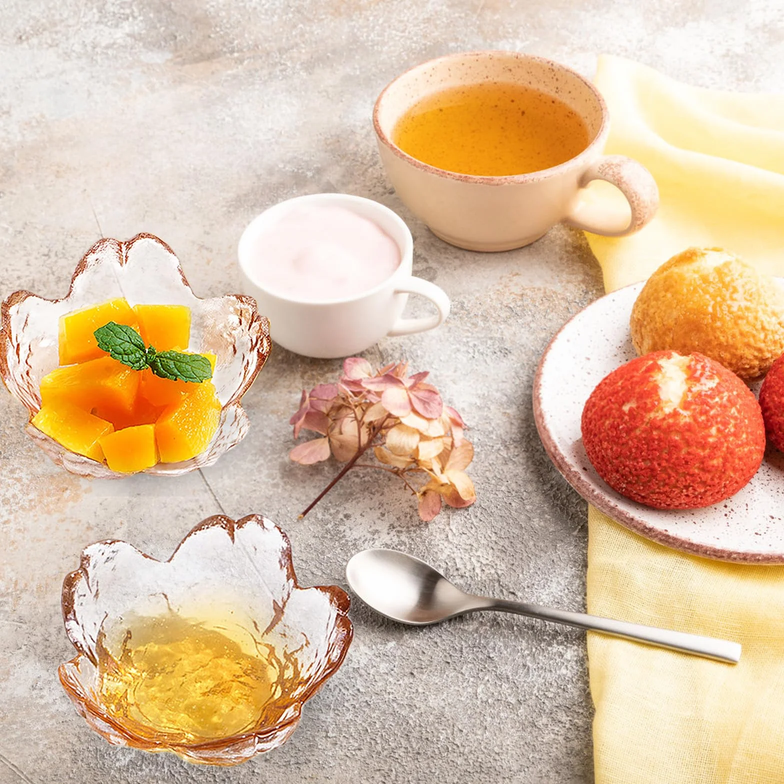 6 sztuk różowych misek deserowych z kwiatem wiśni, miski na sosy, szklane miski do dipów, mini kryształowych misek do lodów, deserów, przekąsek, przekąsek, ryżu