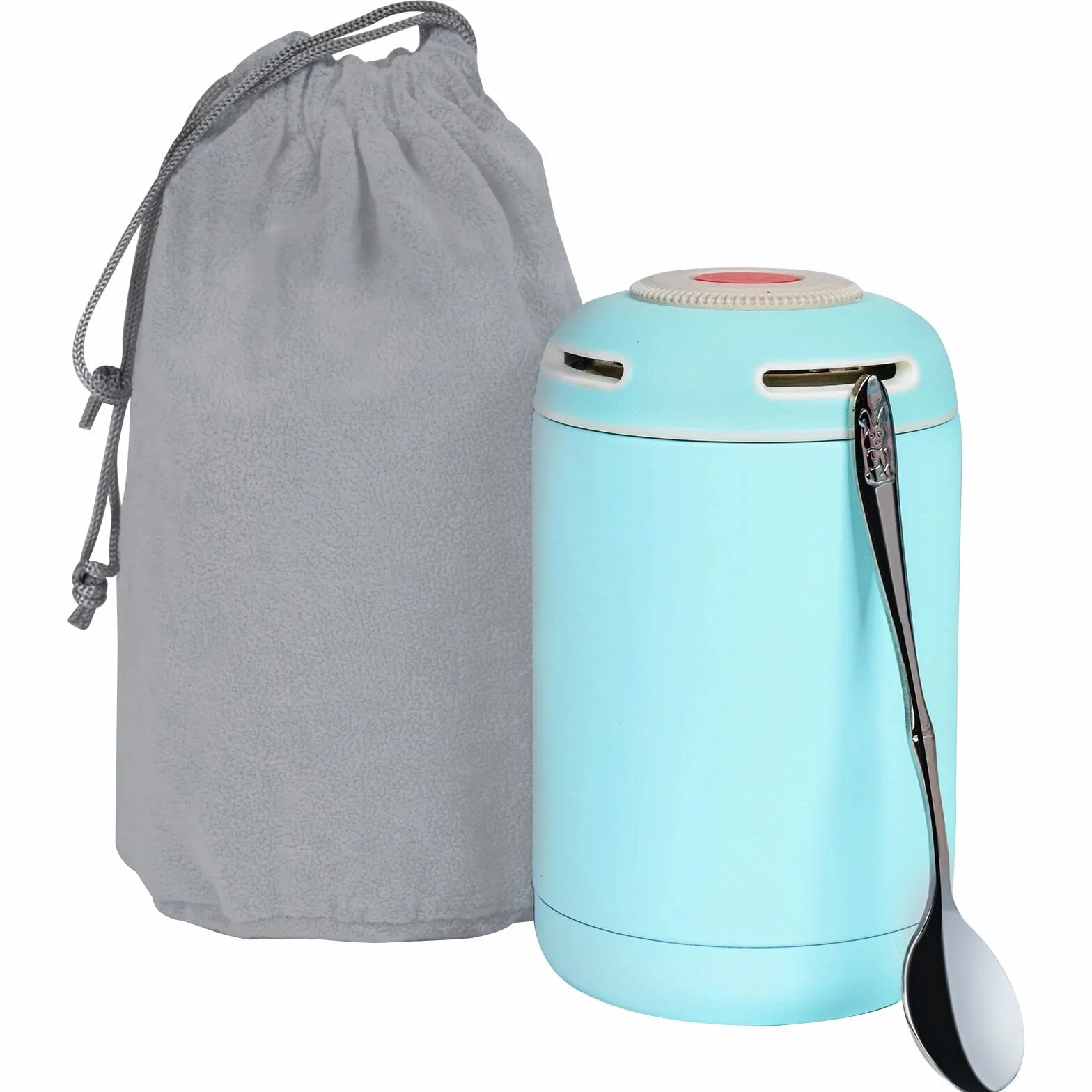 flintronic Butelka na żywność, 500 ml, izolowany próżniowo słoik na żywność ze szczotką do czyszczenia, torbą chroniącą łyżkę i butelkę, szczelny pojemnik na żywność ze stali nierdzewnej, bez BPA, na