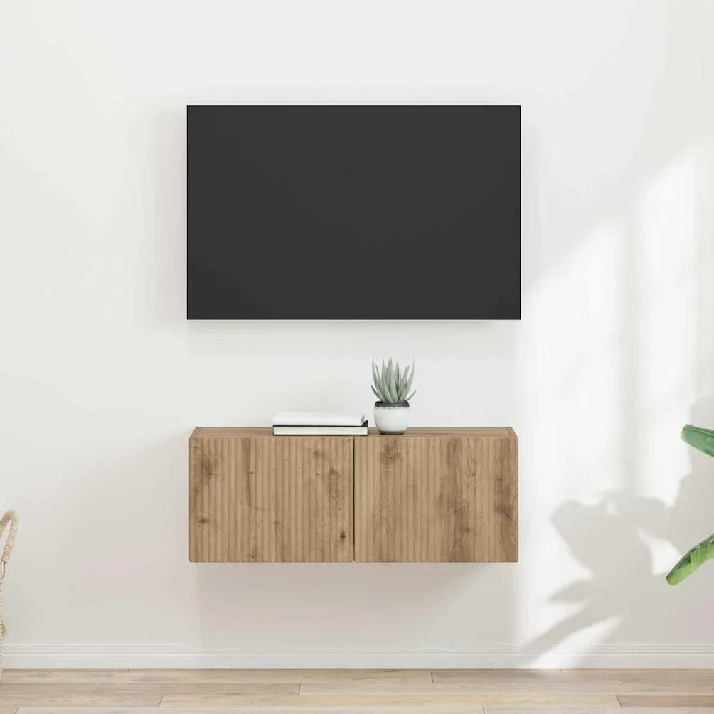 Hothingwell 2-częściowa szafka pod telewizor ścienna drewno D Ingenierie Chene | Drzwi obrotowe 90°, półki ścienne, nowoczesny design, łatwa pielęgnacja