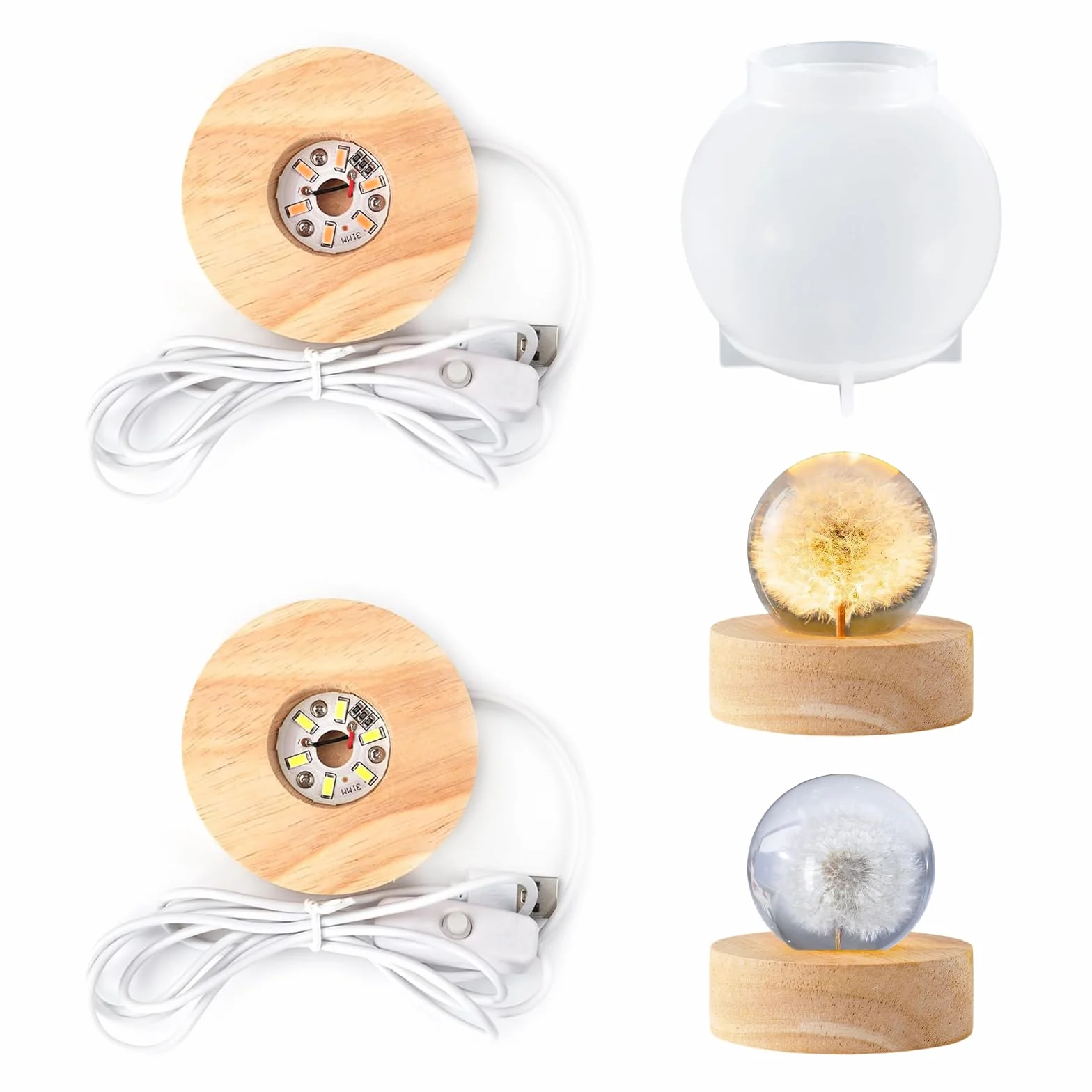 Silikonowa forma kuli z dwoma uchwytami na lampy, formy z żywicy epoksydowej, DIY, silikonowa forma kuli z dmuchawcem w szkle, używana do tworzenia różnych rodzajów lamp kulowych LED