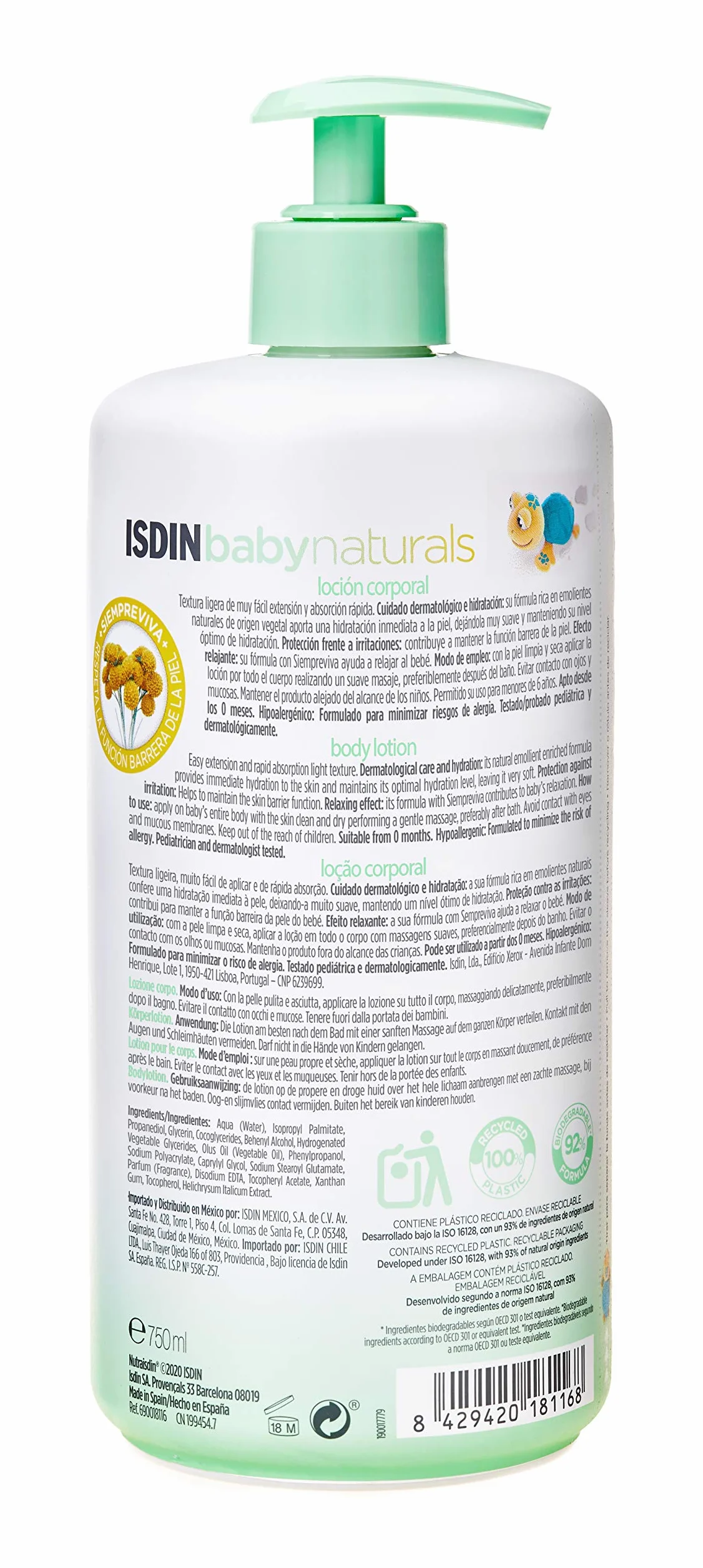 NutraISDIN Baby Naturals nawilżający balsam do ciała dla niemowląt, 96% składników pochodzenia naturalnego, 750 ml