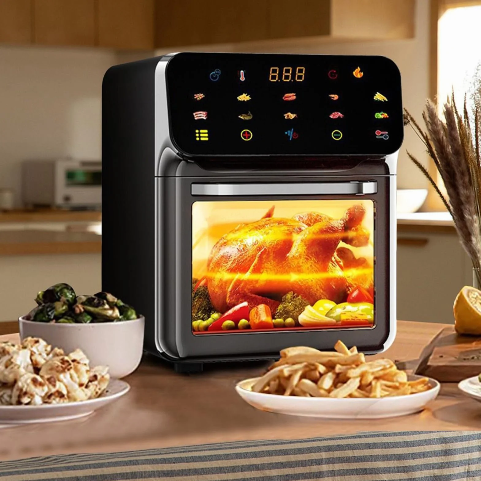 Frytkownica Powietrzna Piekarnik Tosterowy Rodzinny rozmiar, 2 ruszty, | Airfryer Tosterowy Piekarnik Do Blatu Dehydrator Pizza Kurczak Frytki Akademik Dom Stół Jadalny Dom