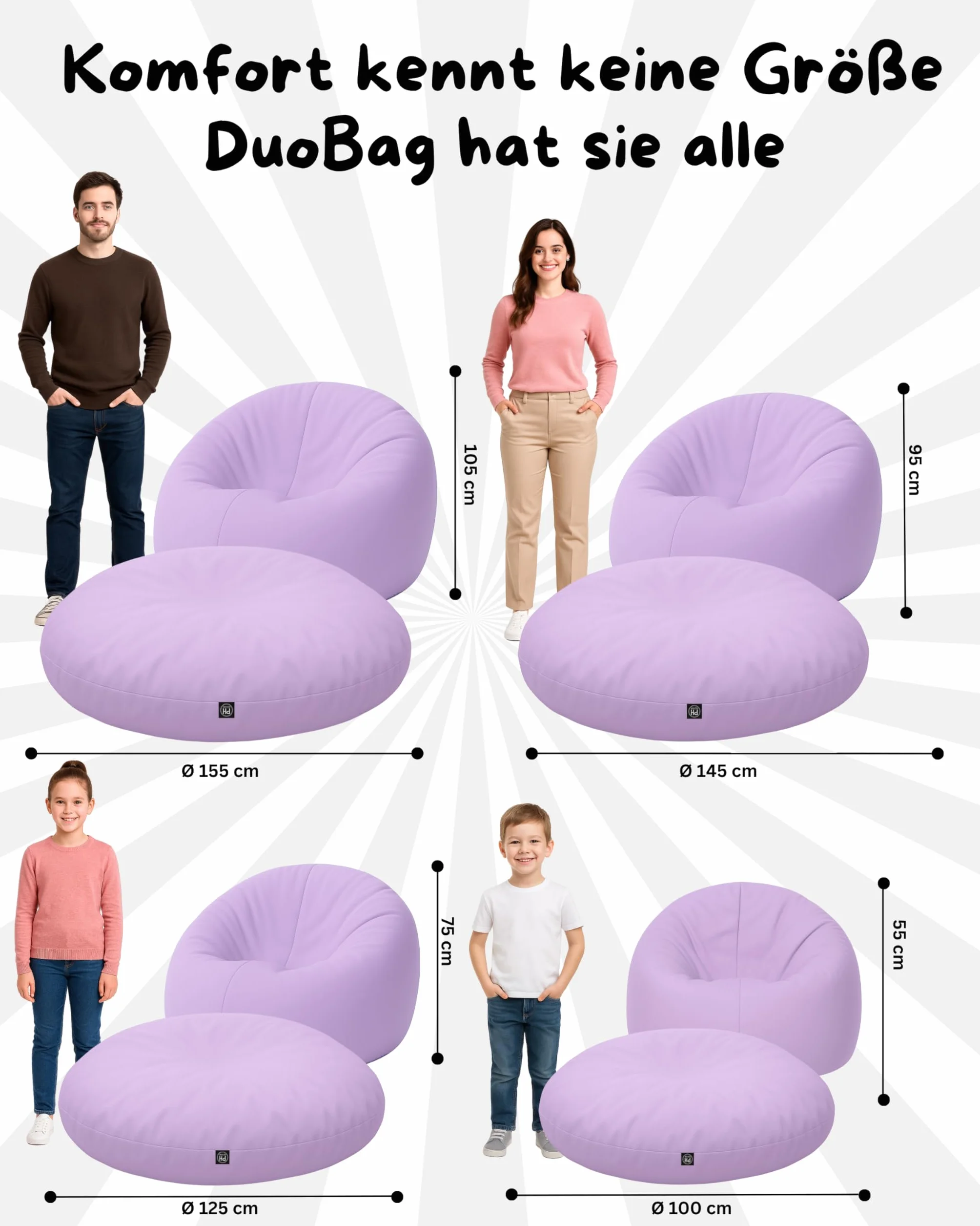 Patchhome Bean Bag worek/poduszka do siedzenia 2 w 1, średnica 100 cm, kolor liliowy optymalnie napełniona