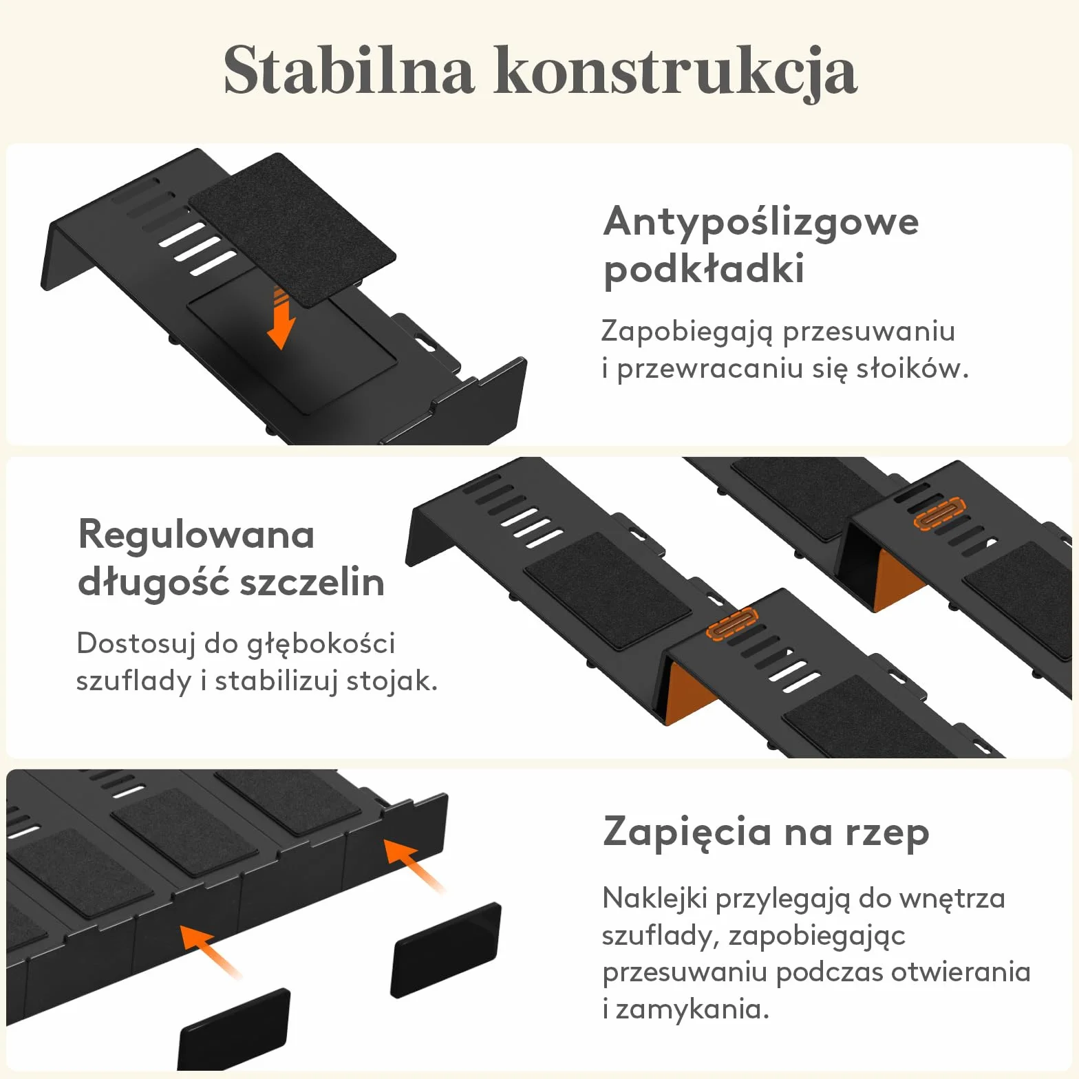 Lifewit Organizer na Przyprawy do Szuflady, 24 Sztuki, Regulowana Modułowa Wkładka Antypoślizgowa do Większości Szuflad, Stojak do Przechowywania w Kuchni, Czarny