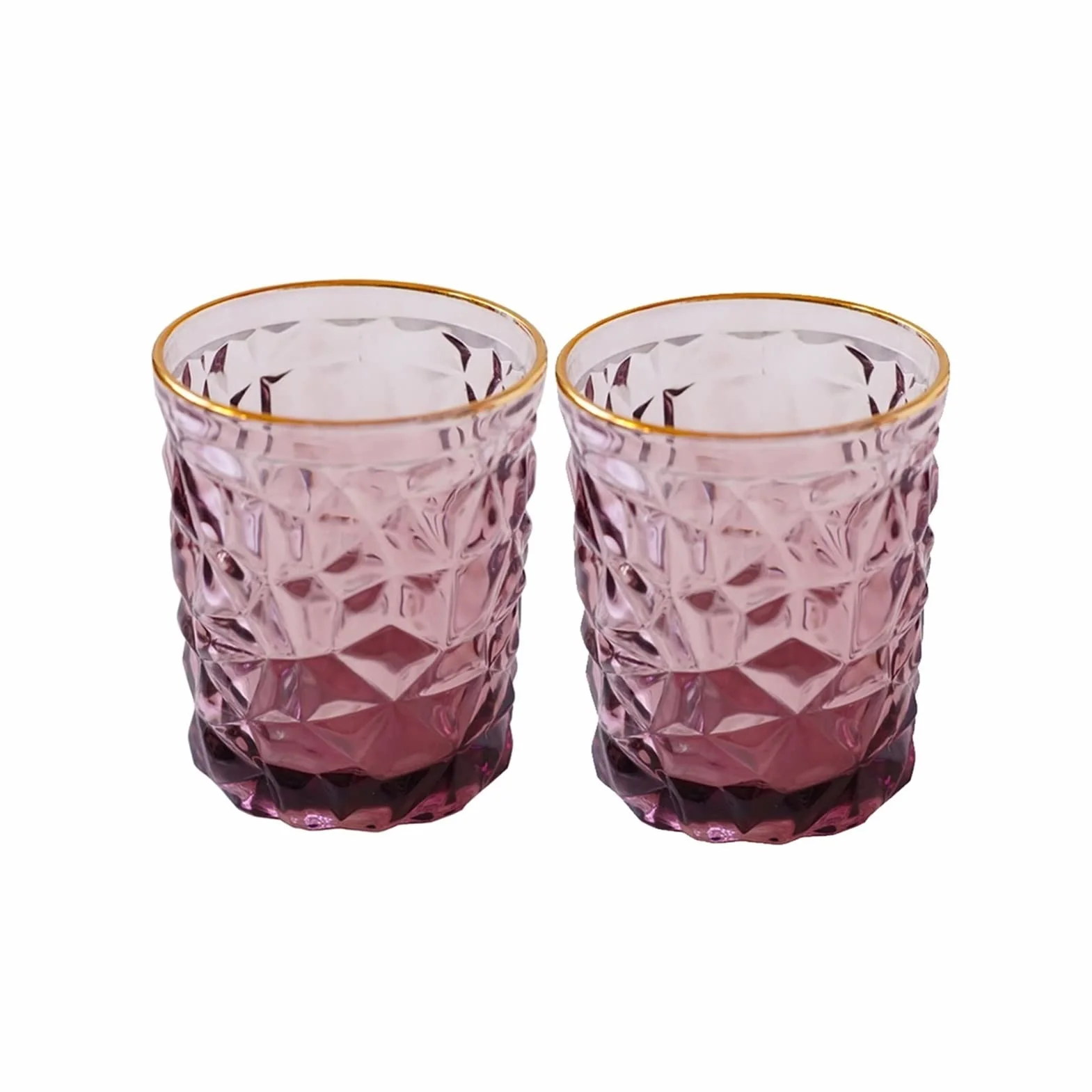 Szklanki Highball, trwały zestaw 2 szklanek do picia w kształcie diamentu, wina, whiskey, koktajli, kieliszek do soku, czerwony szklany kubek ze złotą krawędzią odpowiedni do koktajli, wody, soku, piwa, wina