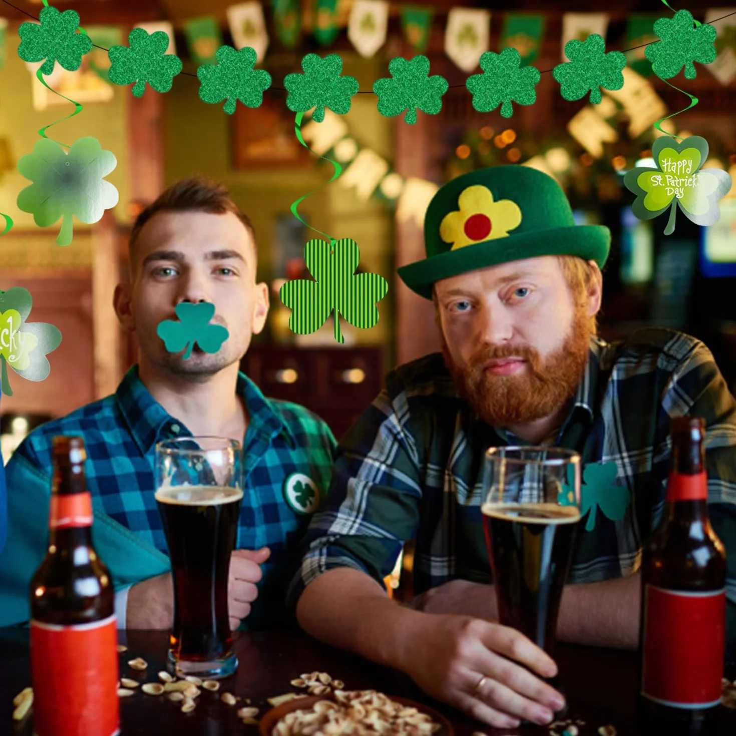 10 sztuk spiralnej koniczyny wisiorek, 1 sztuka Pull Flag, Irlandia Lucky, Wiszące Bazy, dekoracje na Dzień Świętego Patryka