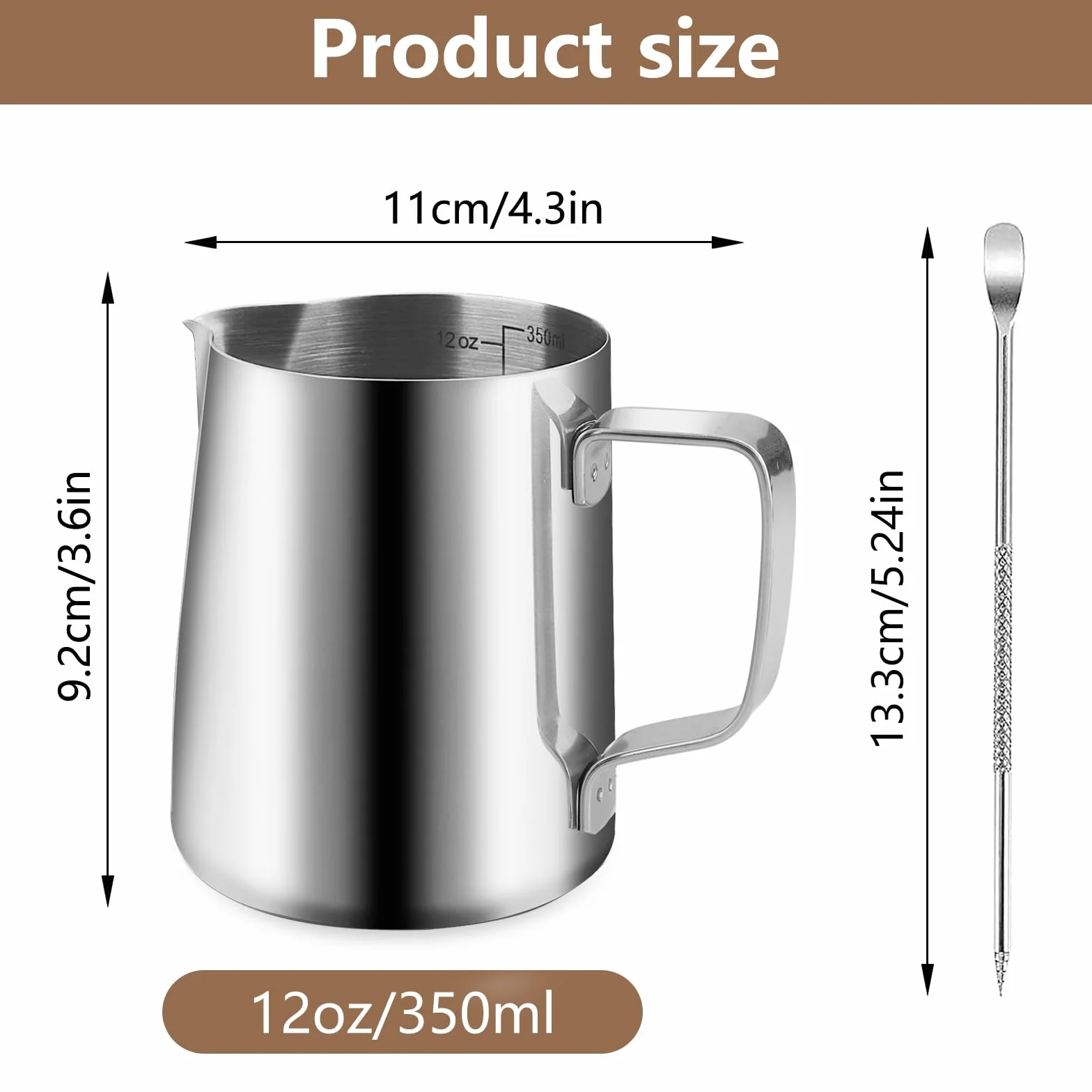 Dzbanek na mleko ze stali nierdzewnej 304 350 ml do spieniania Latte Art