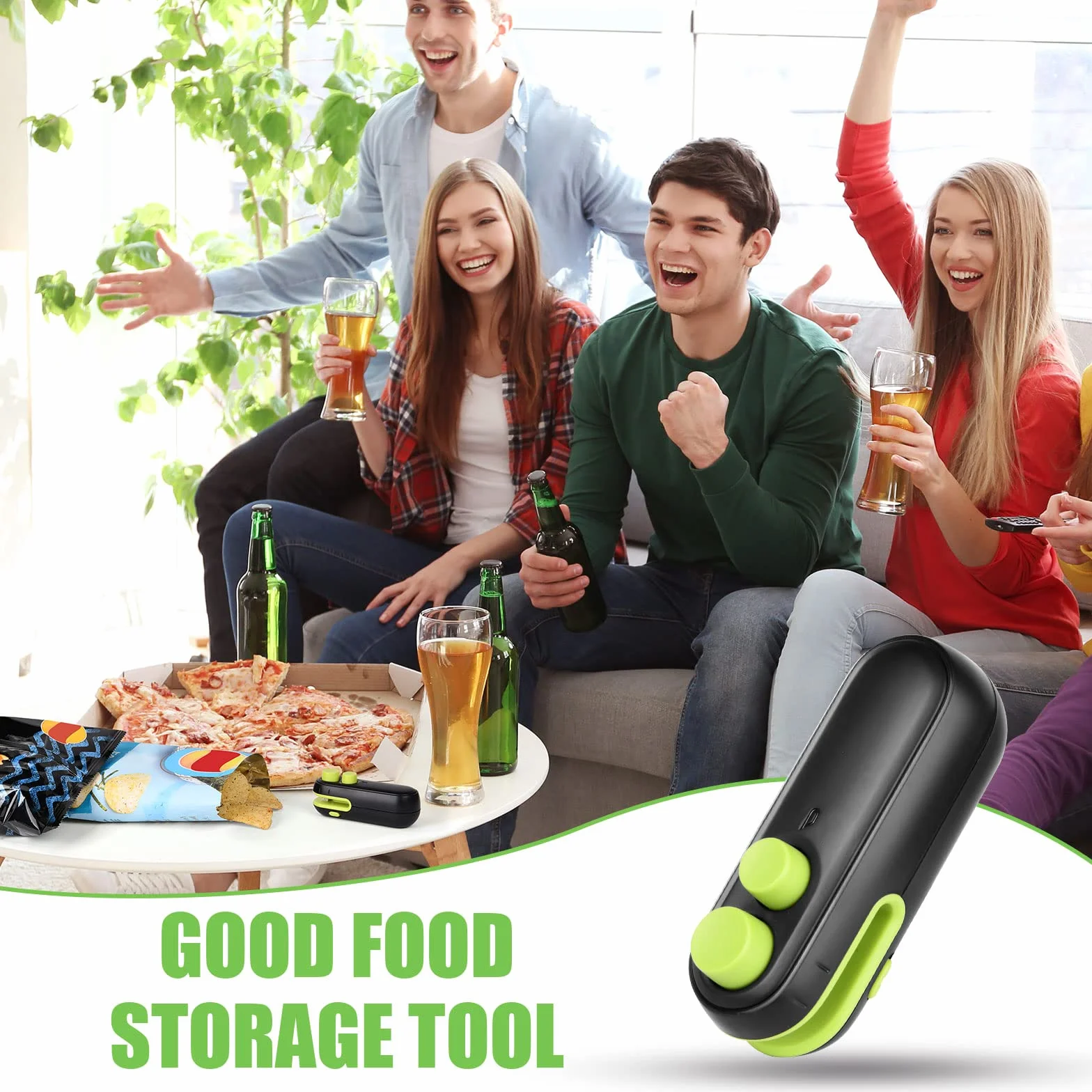 Vicloon Zgrzewarka do folii, mini, 2 w 1, zgrzewarka do torebek, z nożem, ładowanie przez USB, z magnetyczną podstawą do przechowywania żywności, czarna