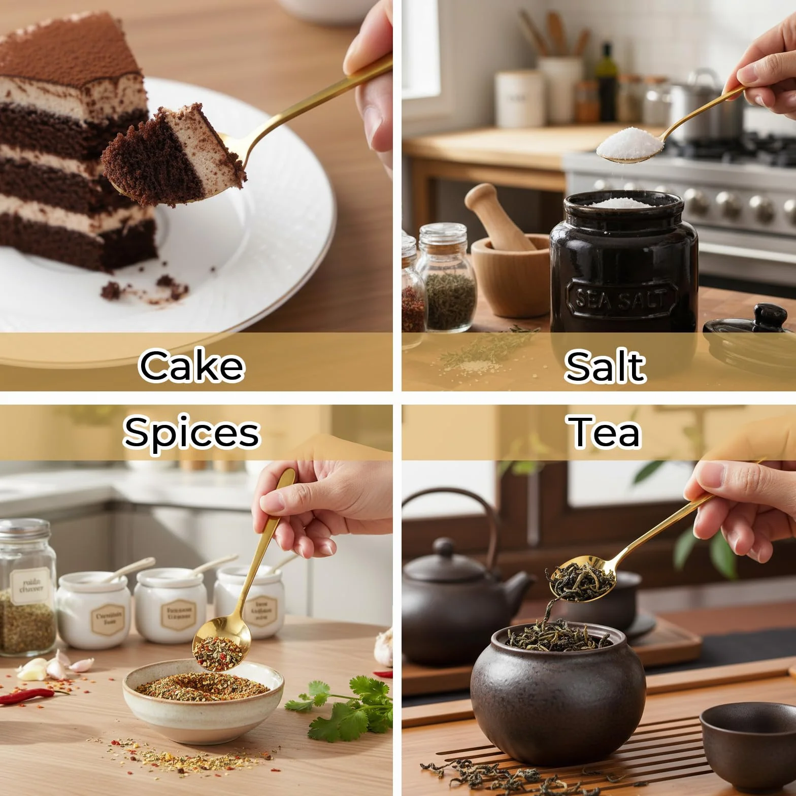 Nogeqi 8 sztuk małych łyżeczek deserowych 13,3 cm, długa łyżeczka do espresso, wysokiej jakości stal nierdzewna, łyżeczki do kawy, złote łyżeczki do herbaty, eleganckie, nadają się do mycia w zmywarce