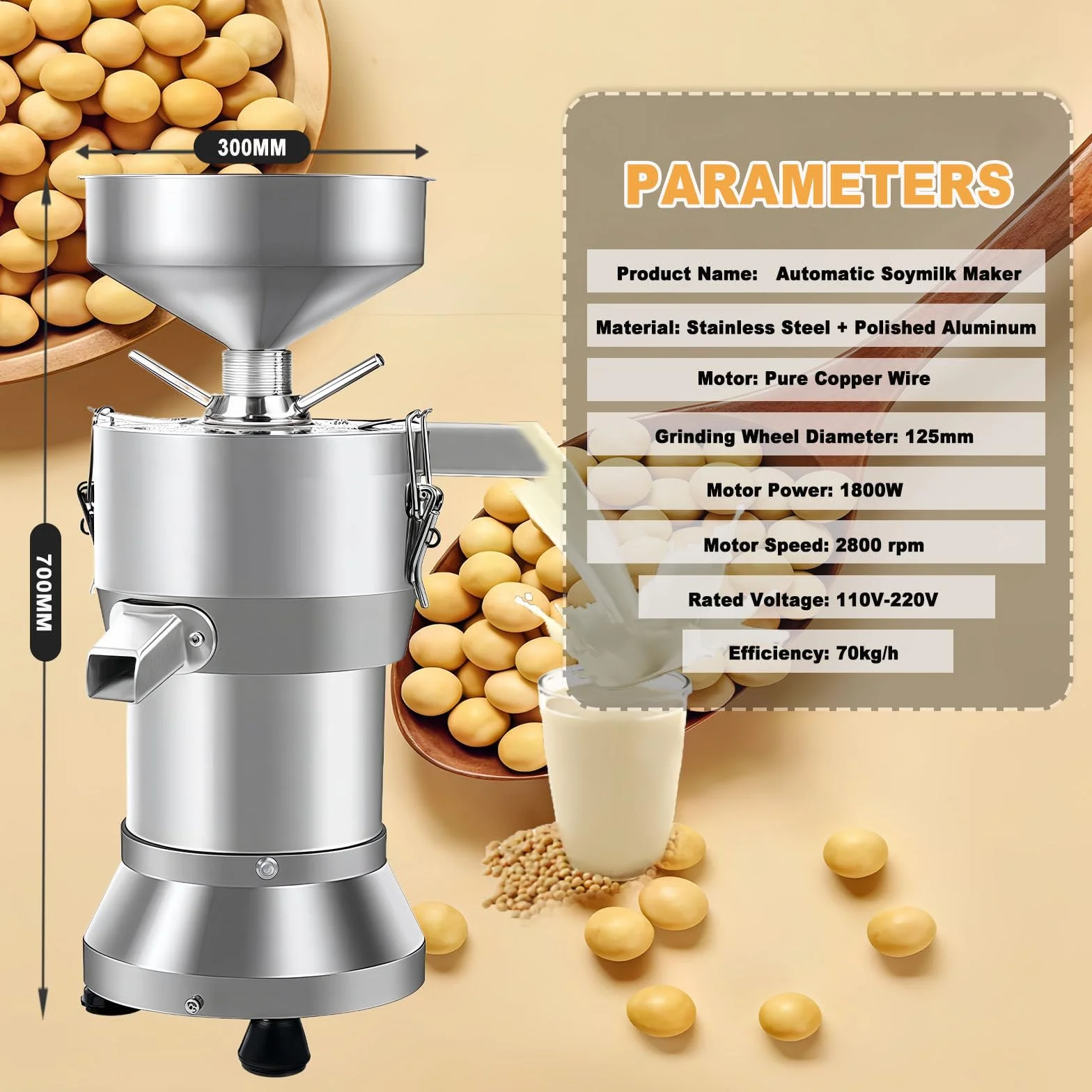 Wysokowydajny Młynek Do Mleka Sojowego 1800 W, 70 Kg/H Ze Stali Nierdzewnej Do Restauracji, Kuchni, Do Świeżego Mleka, Napojów Orzechowych, Produkcji Tofu, Łatwy Do Czyszczenia