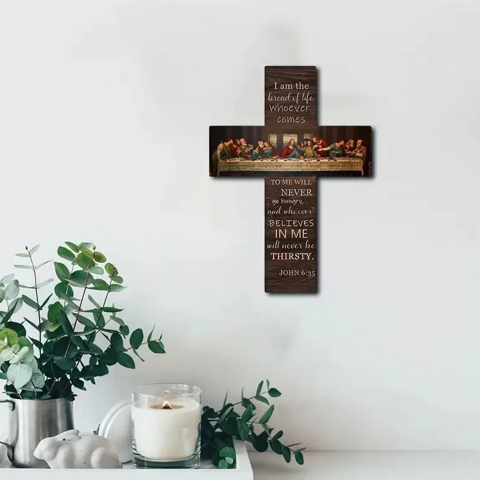TTPSRY Dekoracyjny krzyż drewniany Ostatnia Wieczerza Inspirująca biblijna ściana religijna sztuka chrześcijańska chrześcijańskie święte pismo