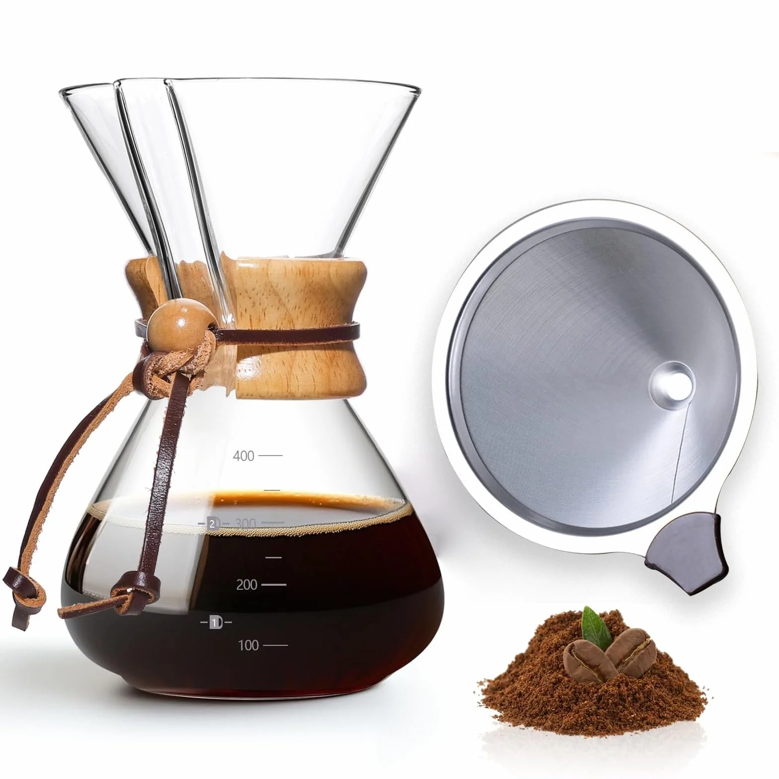 Ekspres do kawy Pour Over Coffee Maker Dripper Manual, Over Ekspres do kawy z filtrem trwałym, nadaje się do mycia w zmywarce, 3 filiżanki, 400 ml