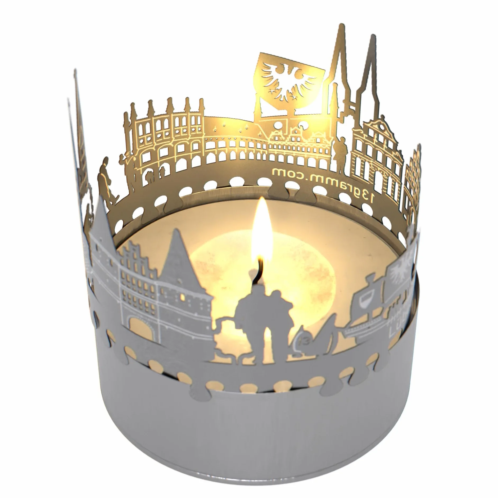 Lubeck Skyline Shadow Play – hipnotyzujący dodatek do świec, pamiątka z hanzeatyckiego miasta z urzekającą projekcją sylwetki