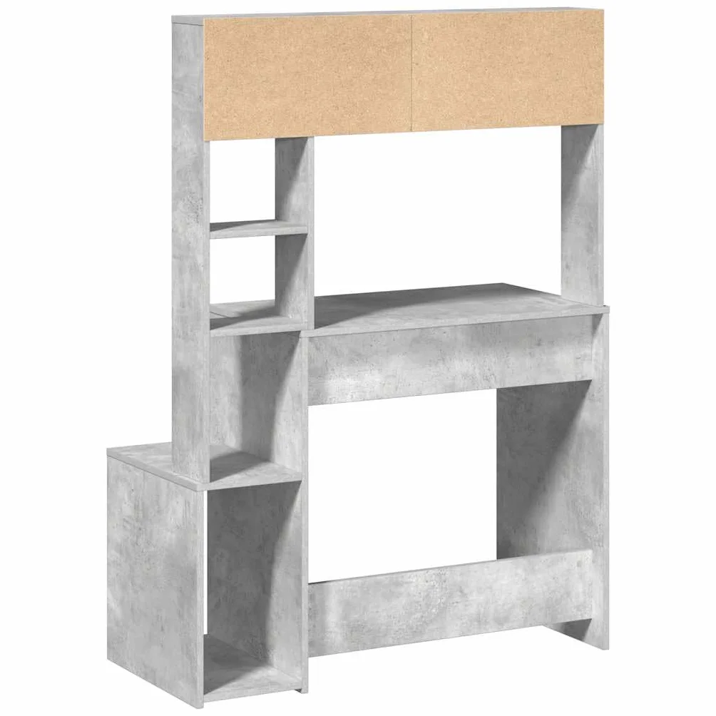 Hothingwell Biurko z półkami szare betonowe 100x45x140 cm drewno inżynieryjne | Odporna na wilgoć gładka powierzchnia, podwyższone i dolne otwarte półki, uniwersalne przechowywanie na biurko lub