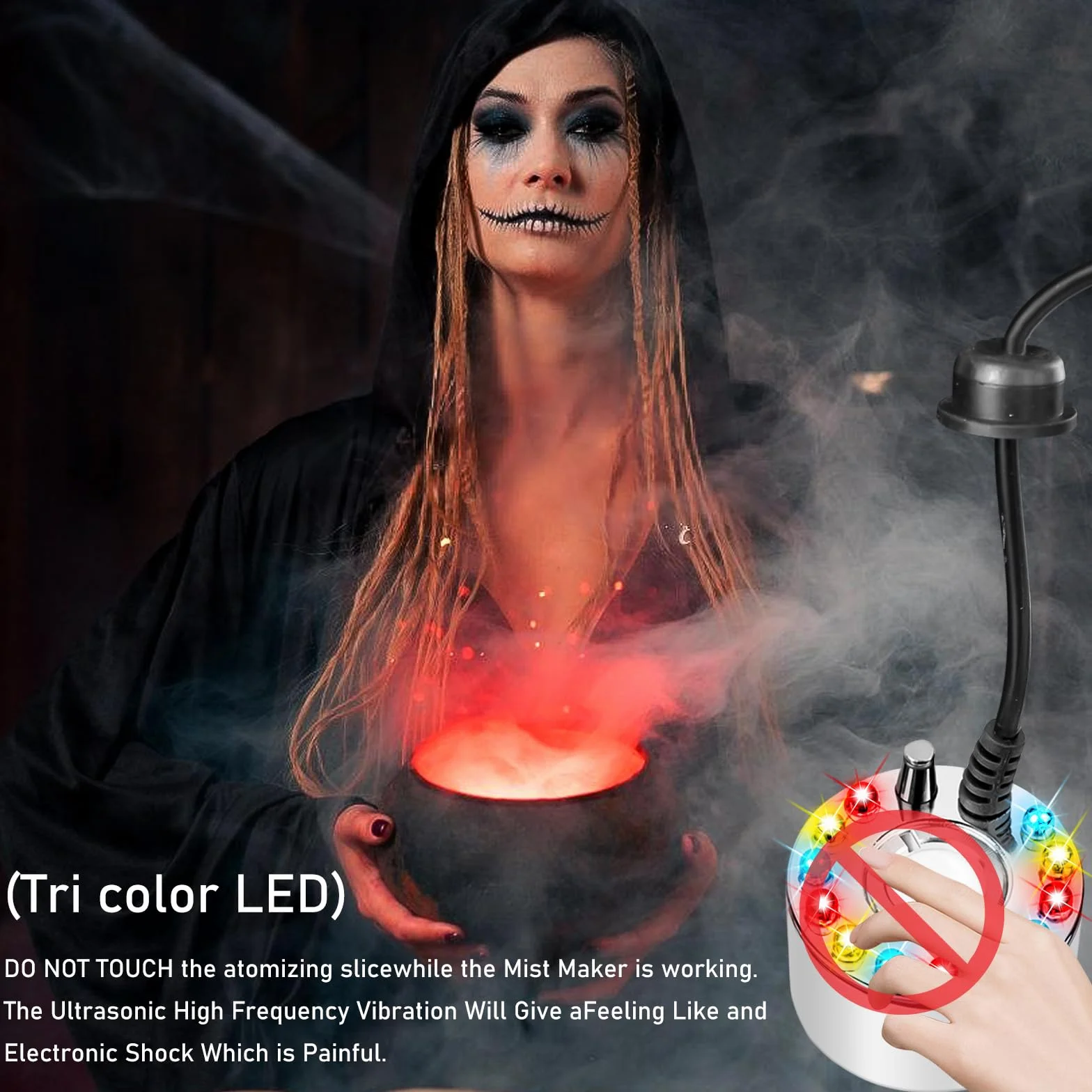 Fogger Mist Maker opryskiwacz na Halloween, czajnik czarownicy, ultradźwiękowy nebulizator, maszyna do mgły, mini fontanna przeciwmgielna, dekoracja na Halloween, do użytku na zewnątrz