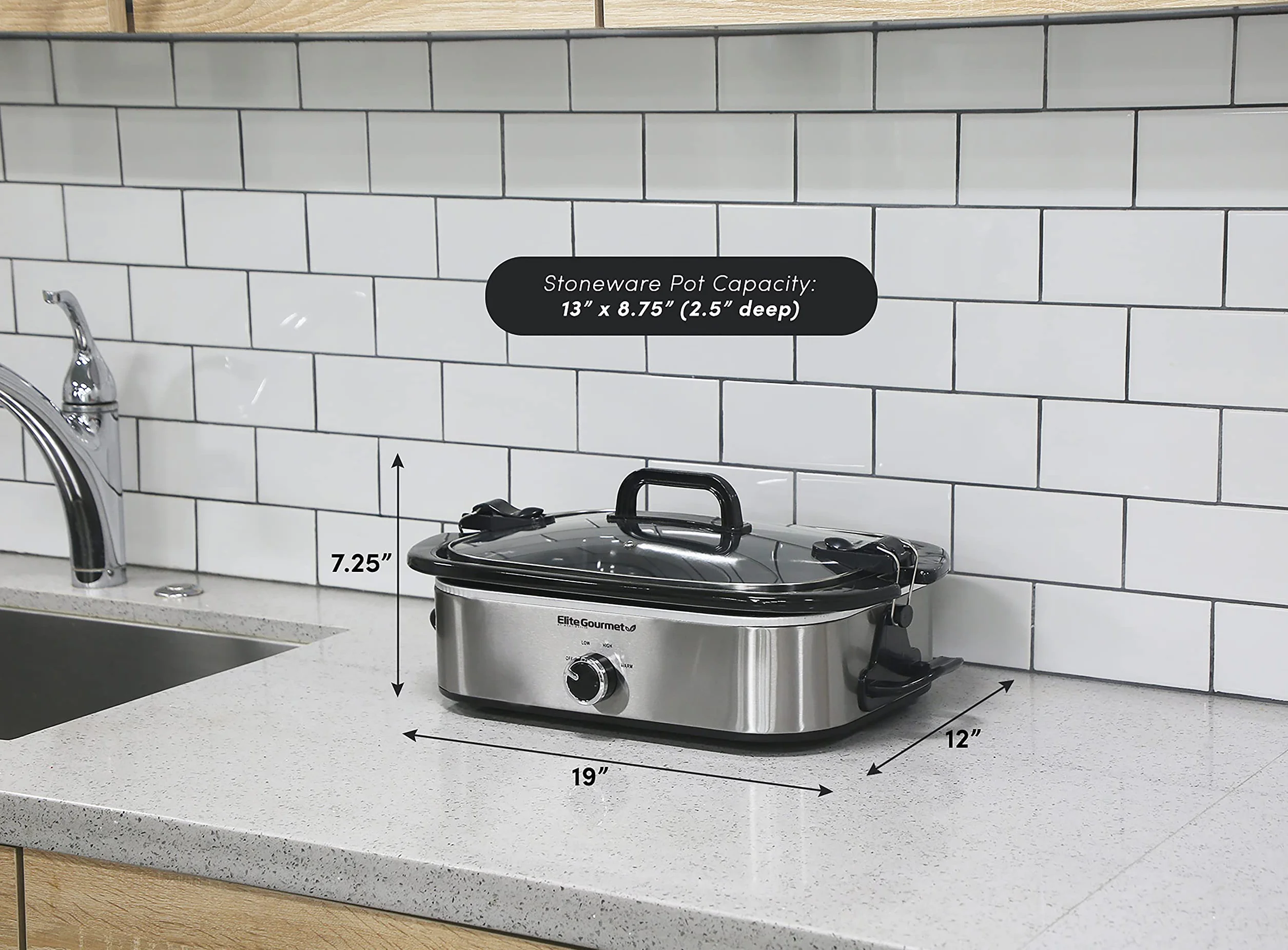Elite Gourmet MST-5240SS garnek do garnka z zamykaną pokrywką, regulowana temperatura, utrzymuje ciepło, nadaje się do piekarnika i mycia w zmywarce, pojemność 3,3 l, stal nierdzewna