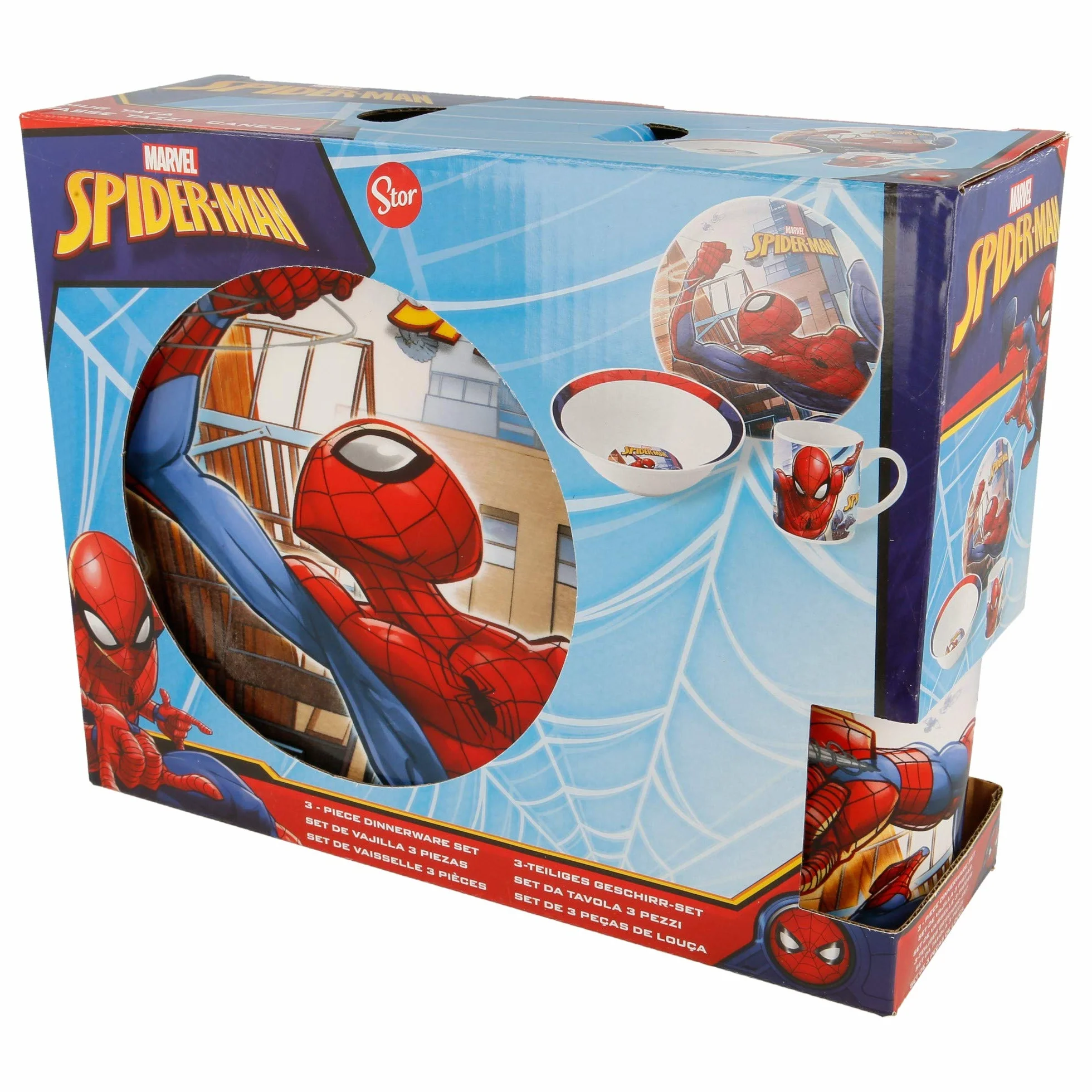 Zestaw do naczyń Stor z melaminy w otwartych opakowaniach prezentowych, 3-częściowy, miska, talerz, taza, Spiderman Streets