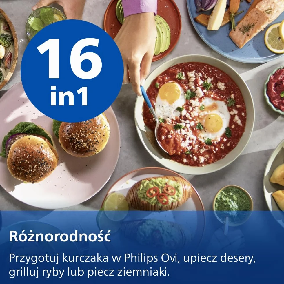Philips Ovi Seria 3000 – Premium Airfryer, 6,2 l z okienkiem, technologia RapidAir Plus, 16 sposobów gotowania, o 90% mniej tłuszczu, łatwe czyszczenie, ekran dotykowy, oszczędność energii (NA330/00)