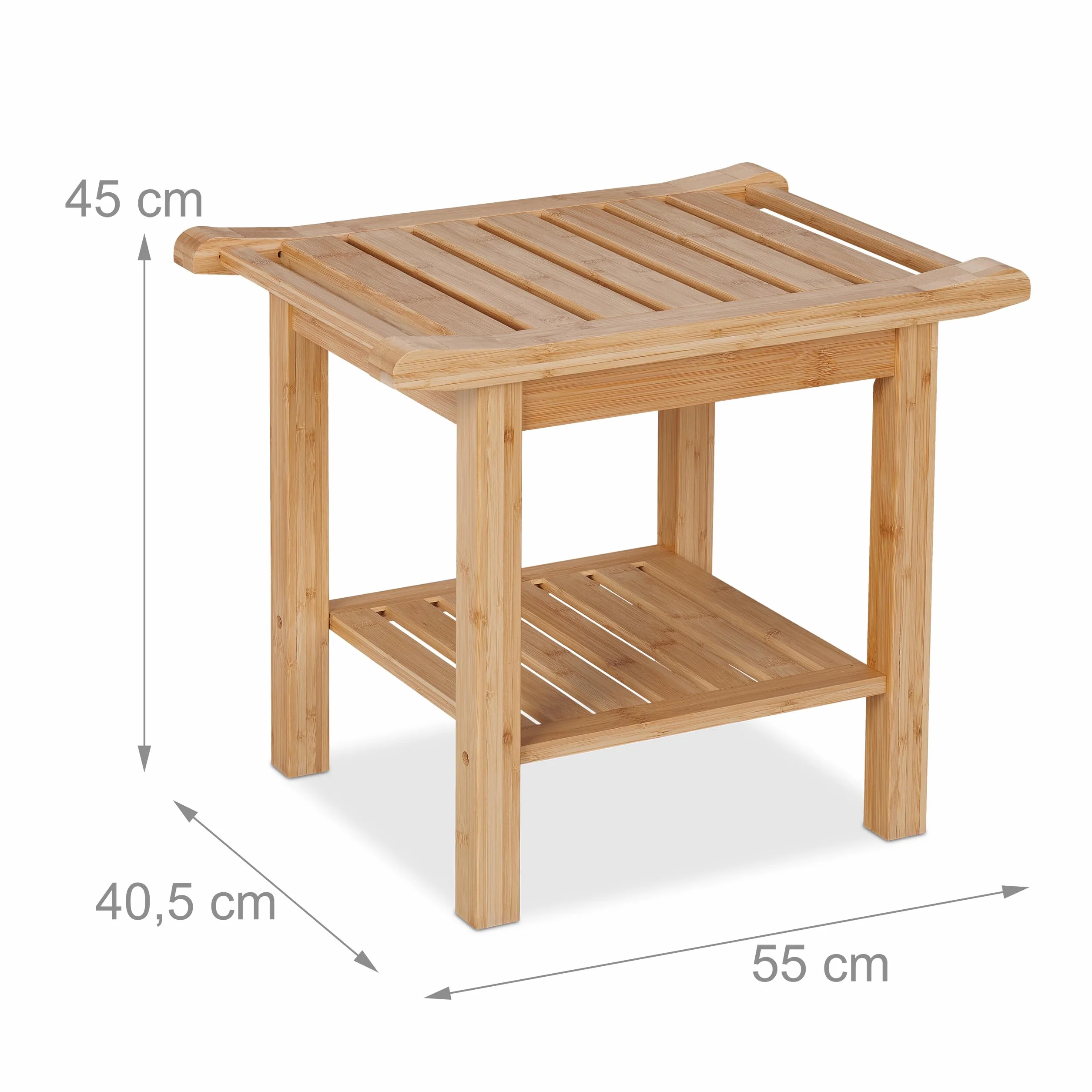 Relaxdays Taboret łazienkowy z bambusa 45x55x40,5 cm półka uchwyty naturalny
