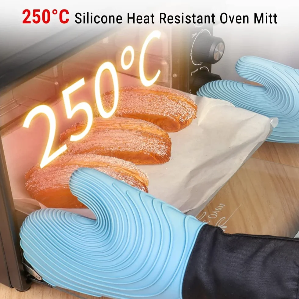 Rękawice kuchenne 250 ℃ Silikonowe żaroodporne rękawice kuchenne Wodoodporne rękawice mikrofalowe Kuchnia Gotowanie Pieczenie Grill Rękawice (kolor: 2 szt. Fioletowy) (1 szt. Fioletowy)