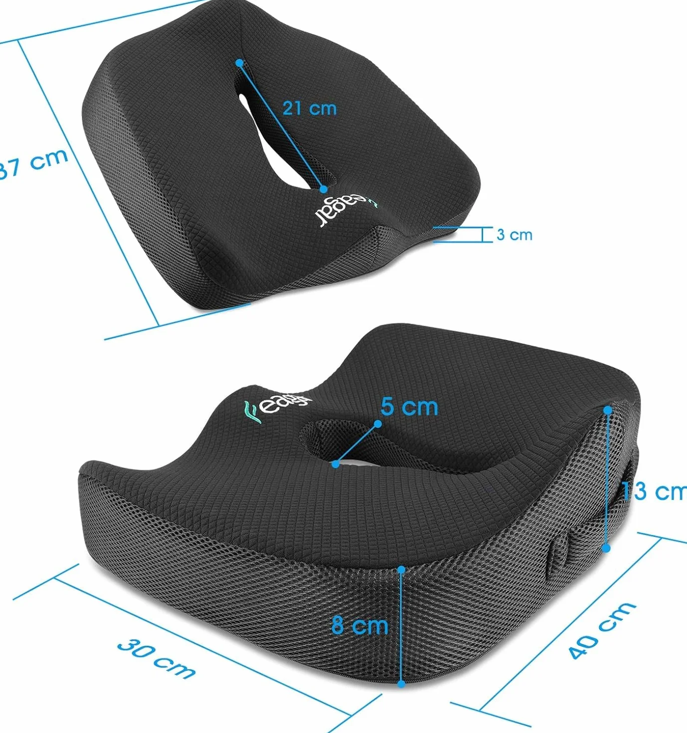 Feagar, poduszka na krzesło z pianki z pamięcią, ergonomiczna poduszka na fotel samochodowy, dla kierowcy, do wózka inwalidzkiego, poduszka na rwę kulszową, poduszka do siedzenia, czarna