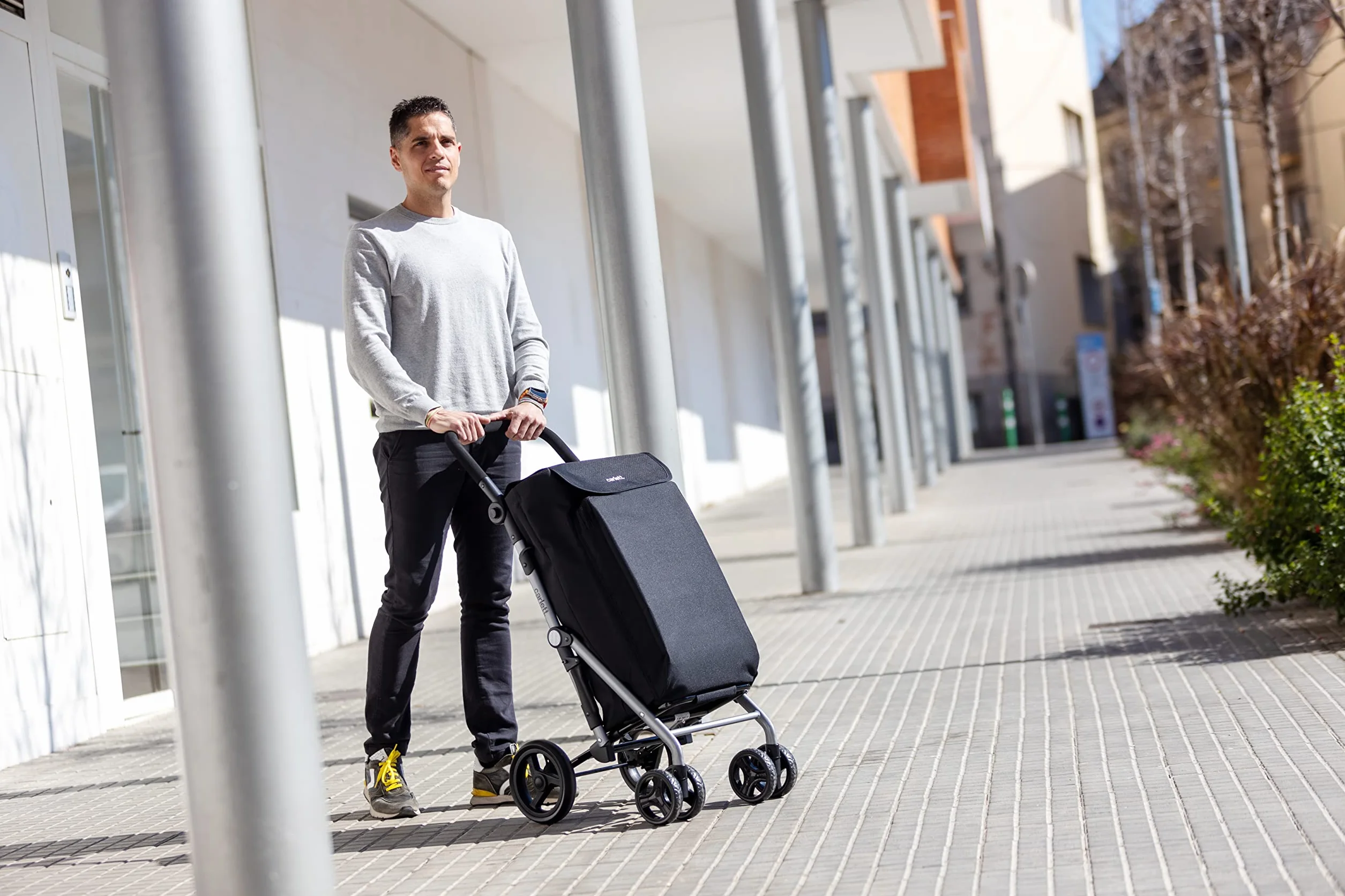 Carlett - Wózek na zakupy, składany wózek do supermarketu, z 4 kołami i dużą pojemnością 32 kg, główną torbą 58 l, torbą termiczną 12 l i wodoodporną tkaniną - kolor czarny