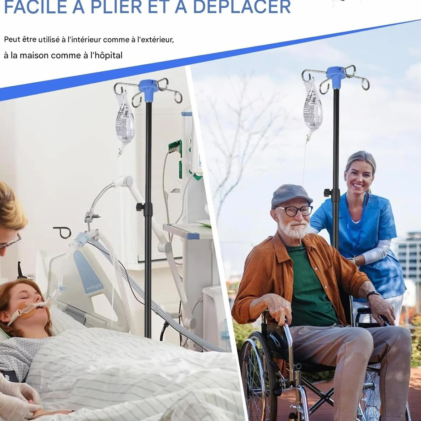 do kroplówki Składany Jezdny | Przyłóżkowy Do Kroplówek Z Hakiem Na Butelkę dla szpitala, klinik, domu, łóżka, na zewnątrz i wewnątrz, w podróży,