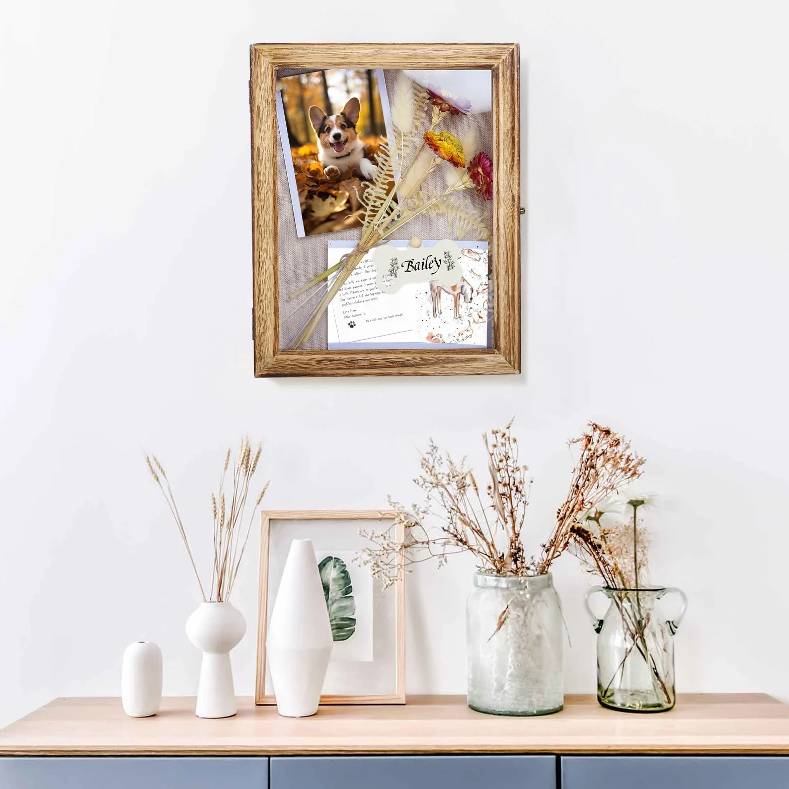 Drewniana ramka na cienie, 25 x 20 cm głębokości, ramka na zdjęcia do powieszenia na ścianie lub blacie, ramka ekspozycyjna 3D na zdjęcie, kwiaty, dzieła sztuki, pamiątki