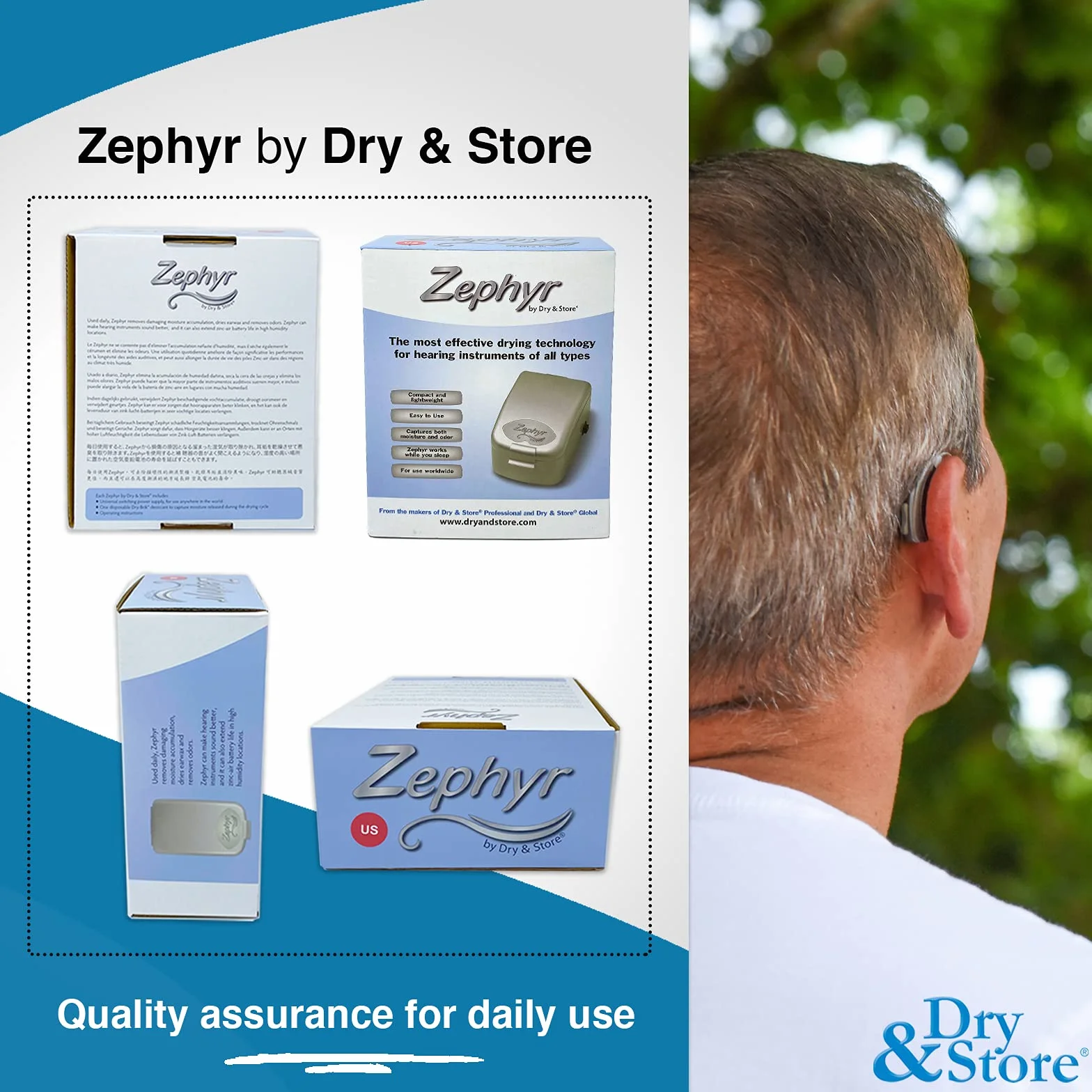 Zephyr - Osuszacz i suszarka do włosów do aparatów słuchowych i wzmacniaczy