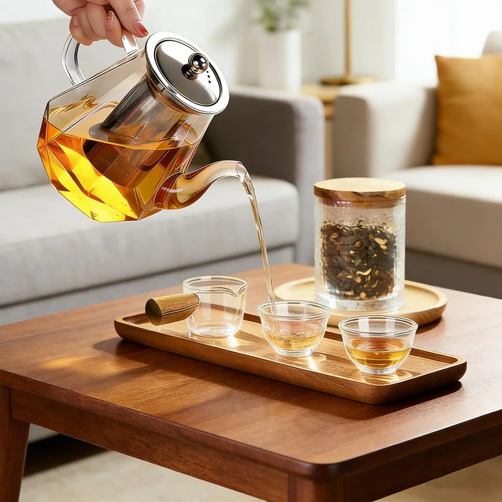 RANJIMA Dzbanek do herbaty z sitkiem, szklany dzbanek o pojemności 1,0 l, odporny na wysokie temperatury, szklany dzbanek z pokrywką, Premium Teapot z sitkiem ze stali nierdzewnej, idealny do