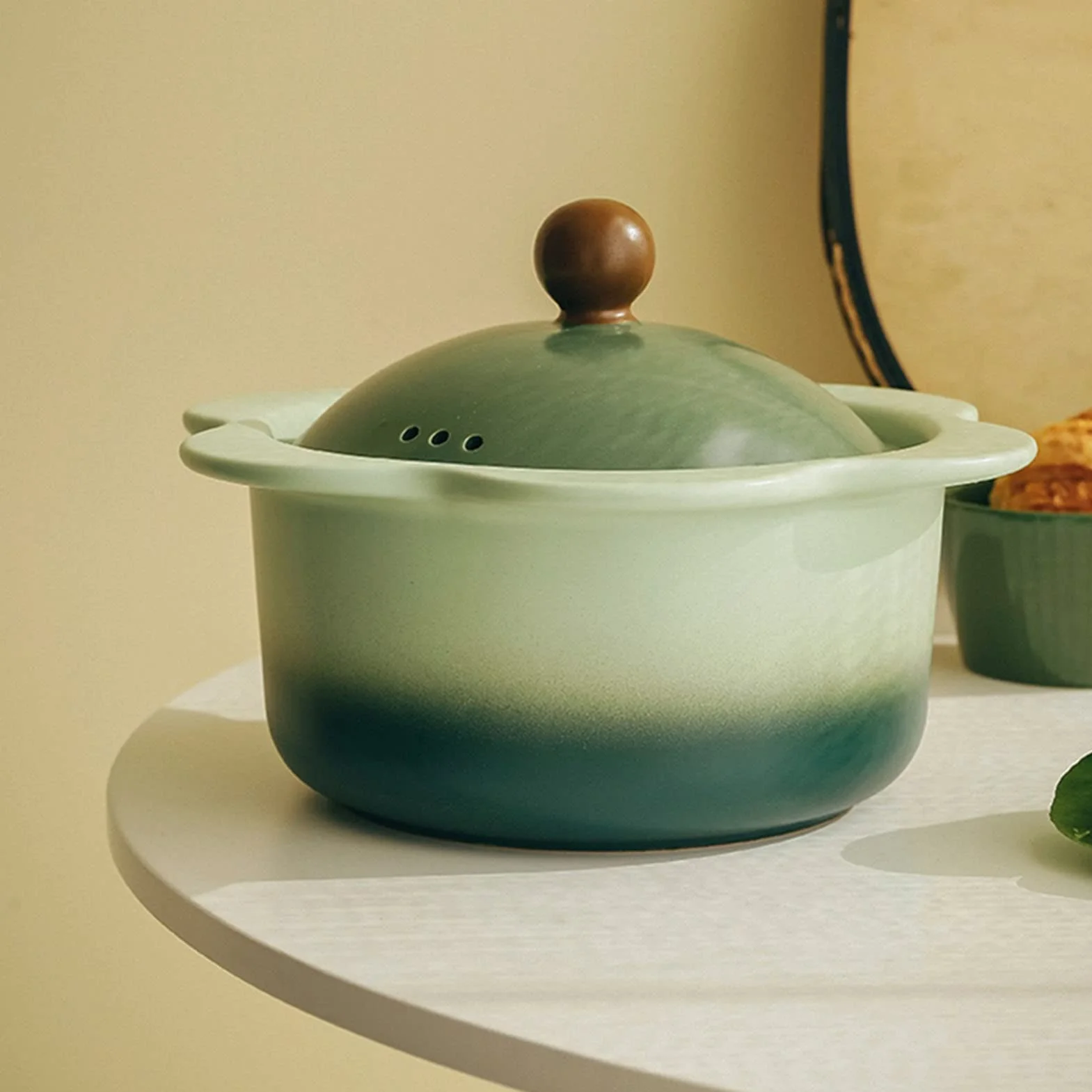 Dutch Oven Z Pokrywką Gliniany Garnek Z Uchwytem Nieprzywierający Ceramiczny Garnek Do Pieczenia Duszenia Kuchenka Gazowa(Green)