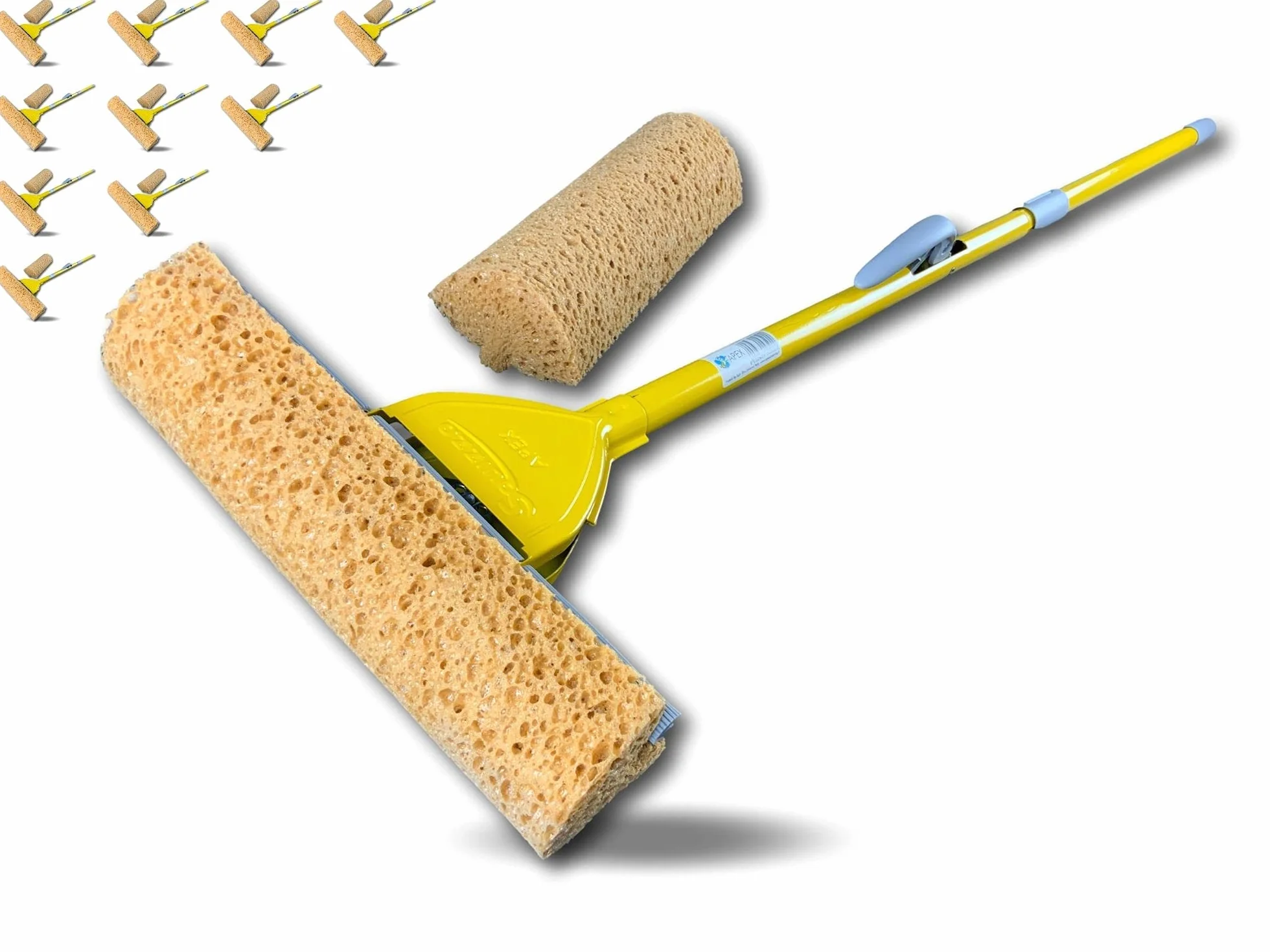 Miotła do gąbki z wkładem | Zestaw 10 | Szerokość prania 280 mm | System czyszczenia podłóg | Ergonomiczna dźwignia | Wymienna gąbka | Kibros 104795_96x10