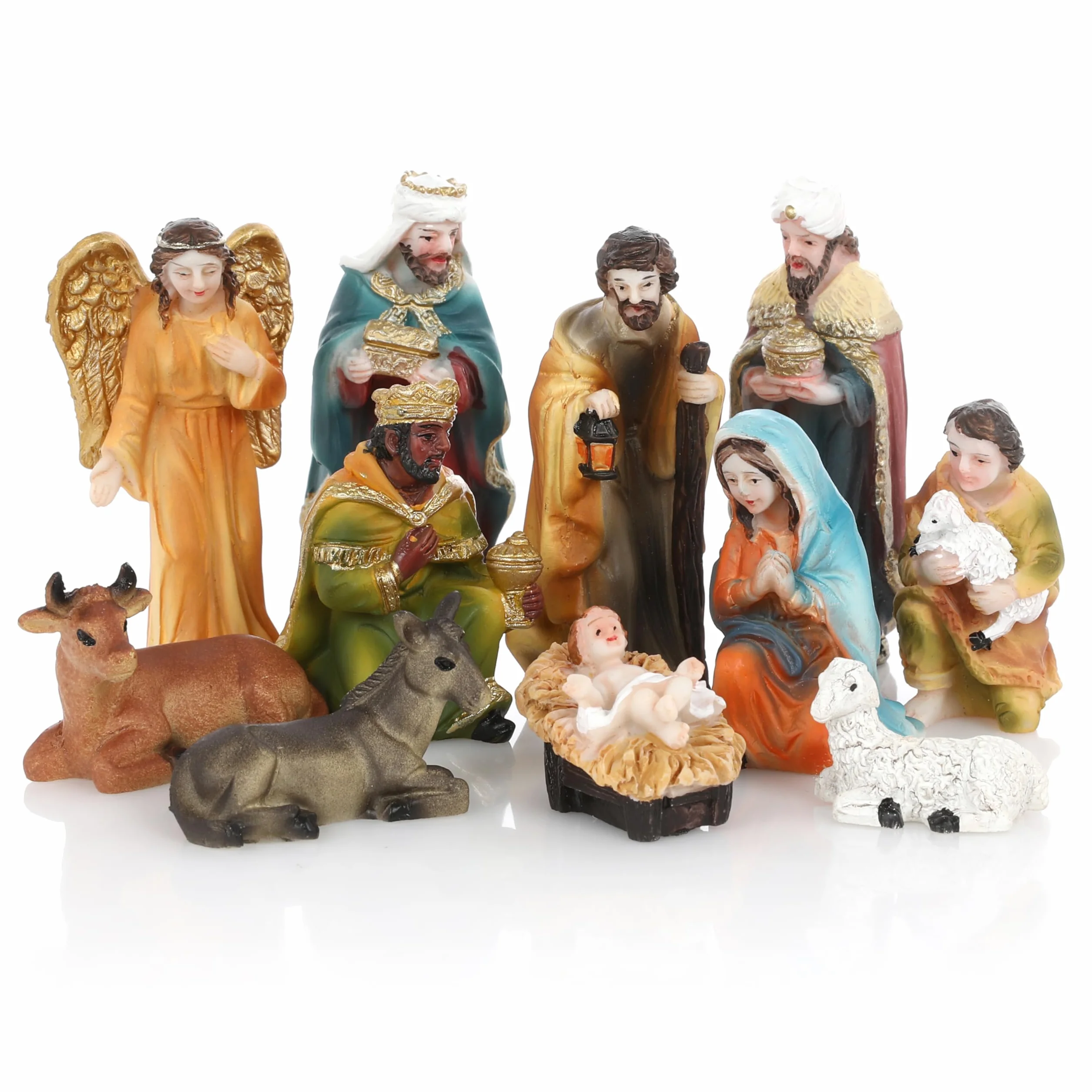 Nordstern Boże Narodzenie scena z 11 figurkami narodzin - szczegóły w klasycznym stylu z Sagrada Familia, Three Santos Kings, Angels and Pasterz
