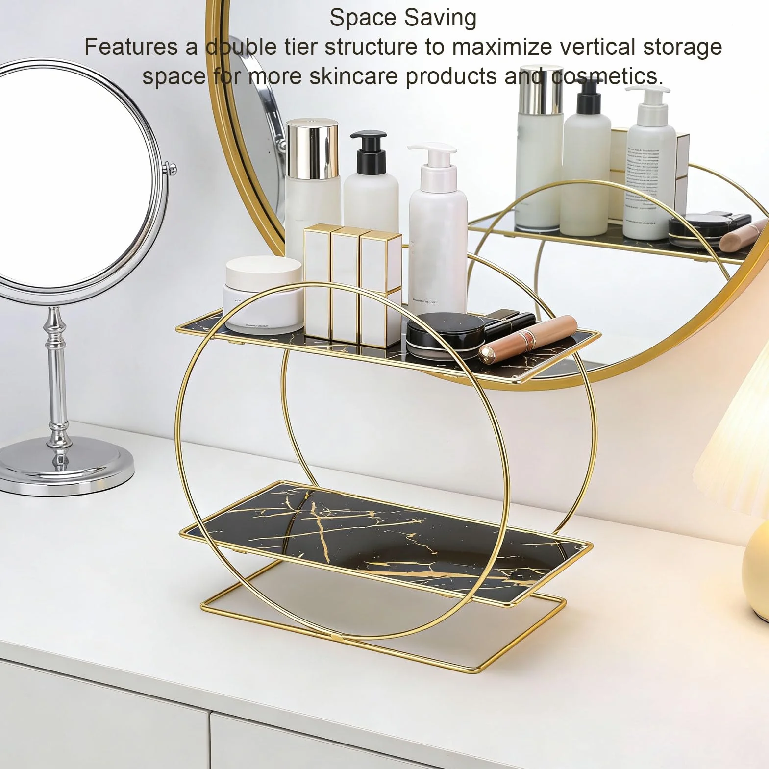 Cocoarm Organizer na ladę łazienkową, 2-poziomowa Półka, żelazny Schowek na Kosmetyki i Produkty do Pielęgnacji Skóry (BLACK)