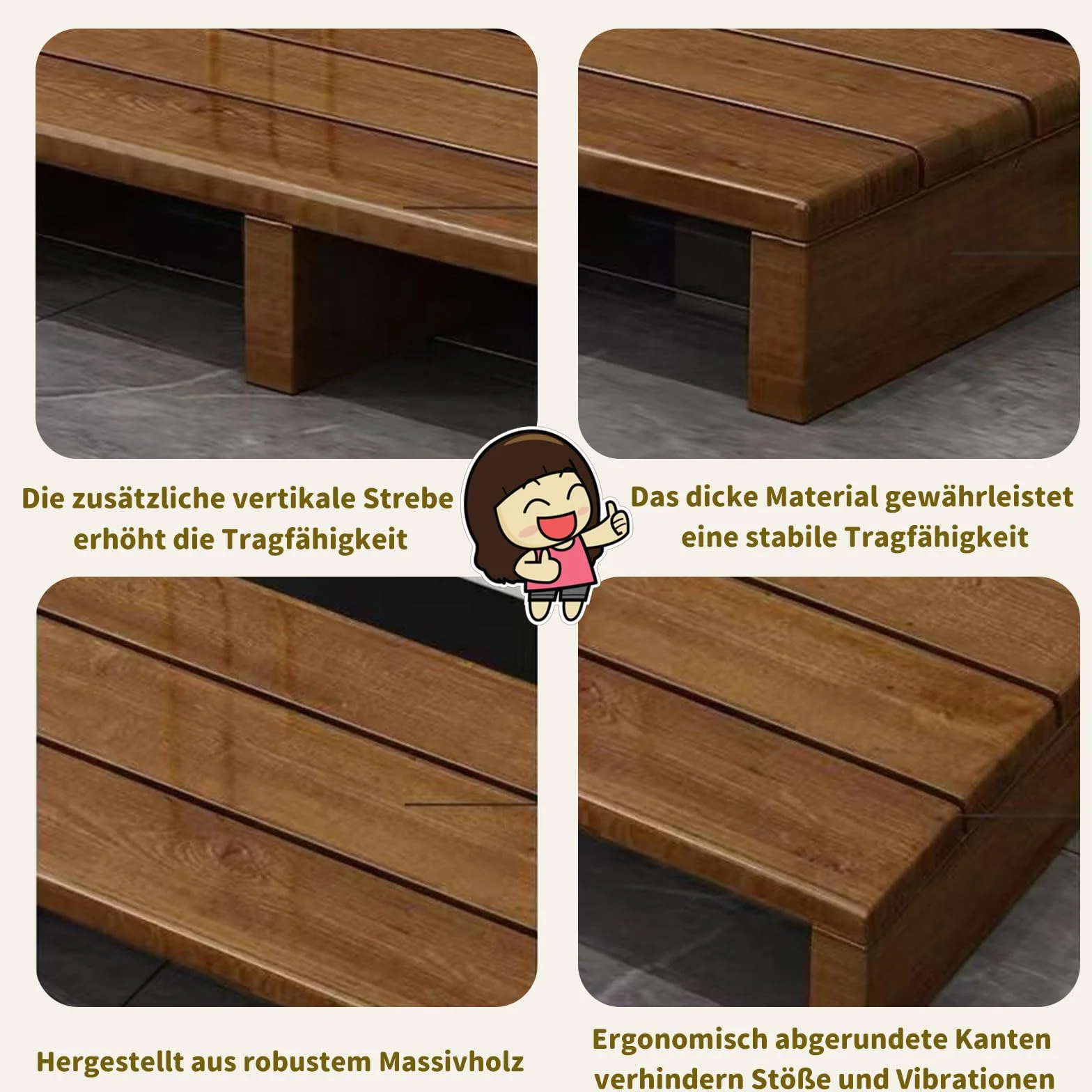 Drewniany stopień - 11/15 cm wysokość nie wymaga montażu, idealny do łazienki, kuchni, sypialni, podpórka przy łóżku dla osób starszych 80 * 30 * 11 cm Design