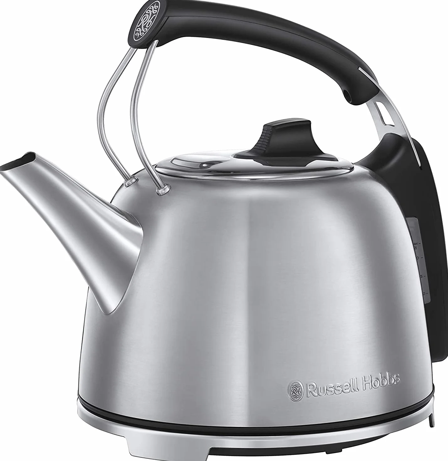 Russell Hobbs czajnik elektryczny, wymienny filtr antywapienny, markery szybkiego ładowania, filtr osadów, automatyczny włącznik, pojemność 1,2l, moc 2400W, stal nierdzewna, srebrny, Retro 25860-70