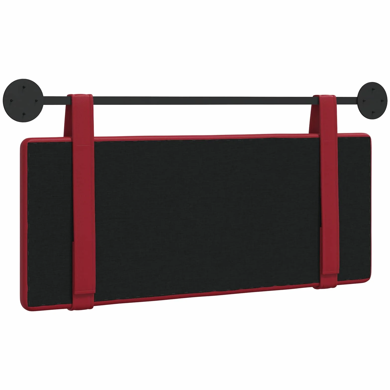 Wiszący zagłówek ze sztucznej skóry w kolorze czerwonego wina, wyściełany panel ścienny do sypialni, 110 x 55 cm, ze zdejmowanym paskiem i metalowym uchwytem