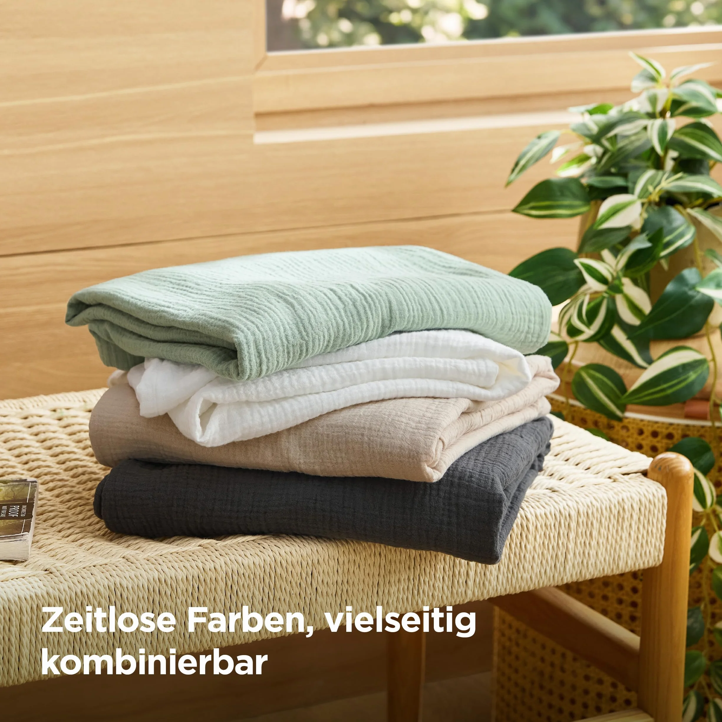 BEDSURE Pościel muślinowa 200 x 220 cm, 3-częściowa, 100% bawełna, z 1 poszewką na kołdrę 200 x 220 cm i 2 poszewkami na poduszkę 80 x 80 cm, Öko-Tex, pościel letnia z zamkiem błyskawicznym, beżowa