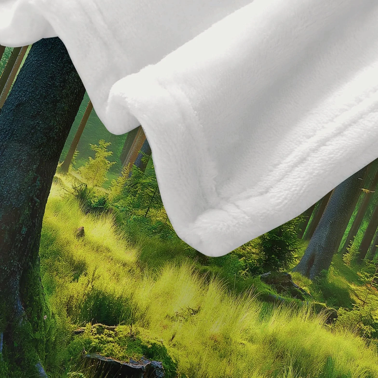 Koc polarowy flanelowy Natura las Słońce Polar, narzuta na sofę, przytulny koc, 2-osobowy koc na łóżko w kratę zimowy, 220 x 240 cm Żółty Zielony