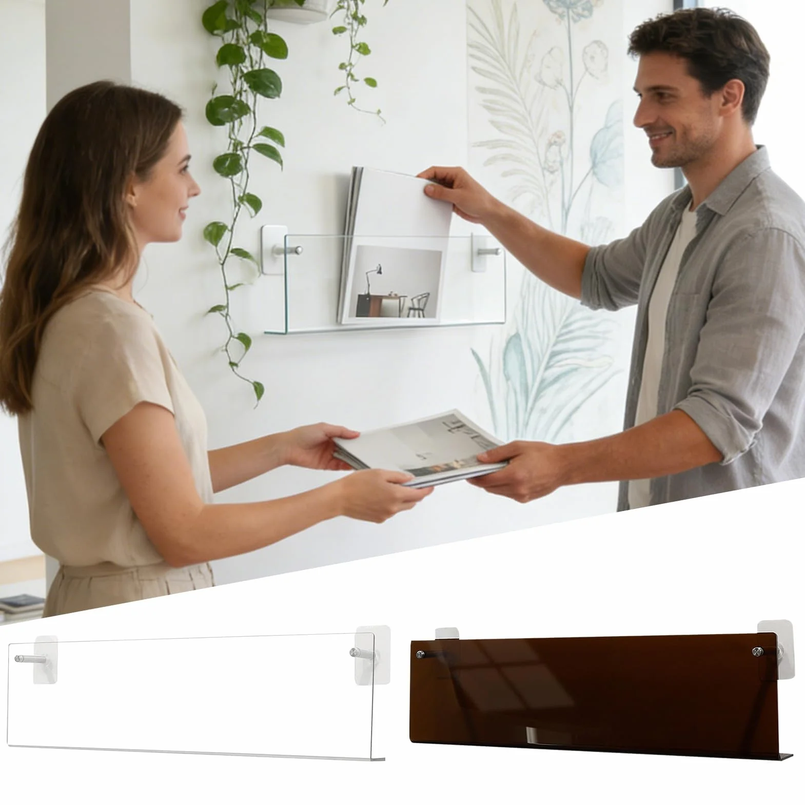 Akrylowy uchwyt na album 40 x 15 x 6 cm, przezroczysta, montowana na ścianie, wielofunkcyjny organizer dla miłośników muzyki, bez wiercenia, do sypialni i kina domowego