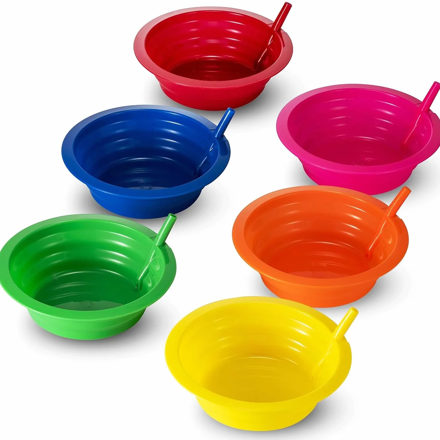 Miski na płatki ze słomkami dla dzieci, zestaw 170-590 ml, plastikowe miski wielokrotnego użytku bez BPA, z wbudowanymi słomkami, dla dzieci i dzieci, nadają się do mycia w zmywarce i