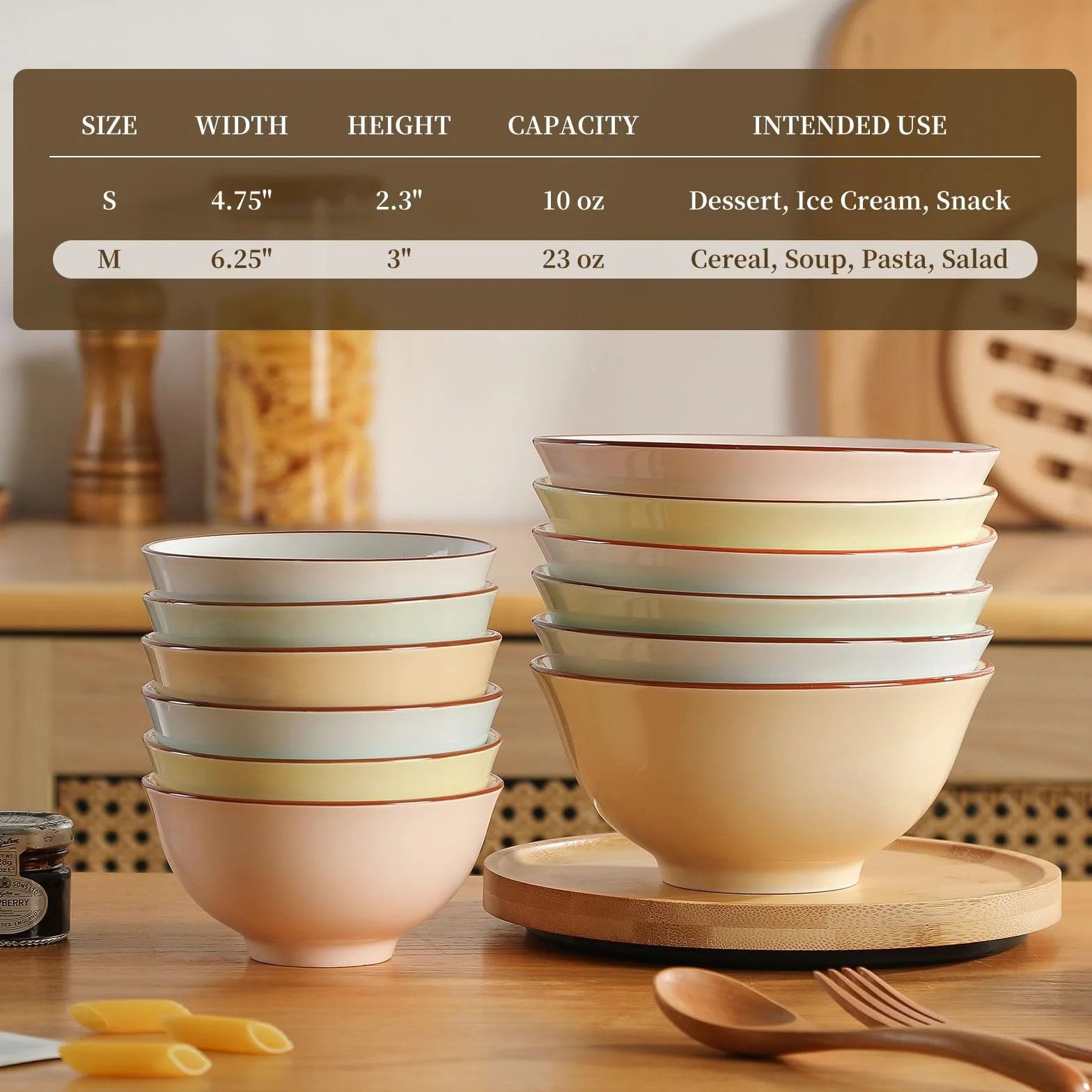 Miski śniadaniowe Ceramiczna miska na płatki śniadaniowe - Zestaw 6 kolorowych misek do zupy - Porcelanowy zestaw misek śniadaniowych - Miski kuchenne do serwowania ryżu | Sałatka | Gazpacho | Consome