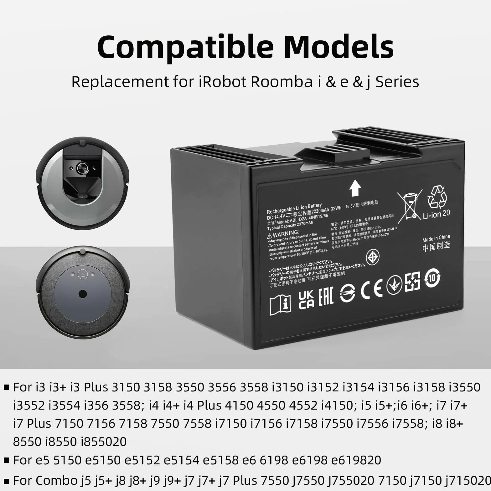 ABL-D2 Robot odkurzający Bateria Kompatybilny z iRobot Roomba i3 i4 i4 Plus i4150 i5 i5+ i6 i6+ i7 i7 Plus i8 i8+ i8550 j7 Roomba e5 e6 e5150 Combo j5 j7 j7+ j7550 j8+ j9 j9+ ABL-D2A ABL-D1 Battery