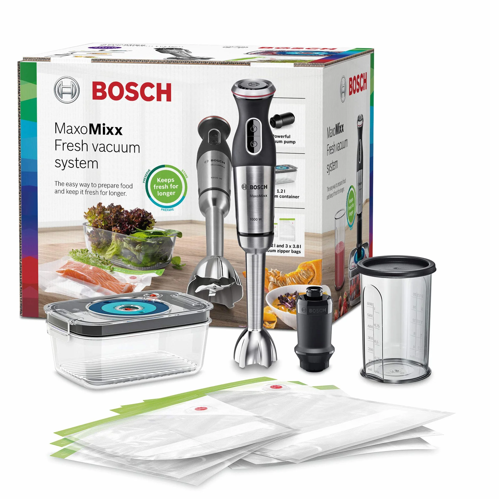 Bosch Hausgeräte MS8CM61V1 MaxoMixx Blender Ręczny, Stal Nierdzewna, 1000 W, 1000 L, Czarny/Stalowy